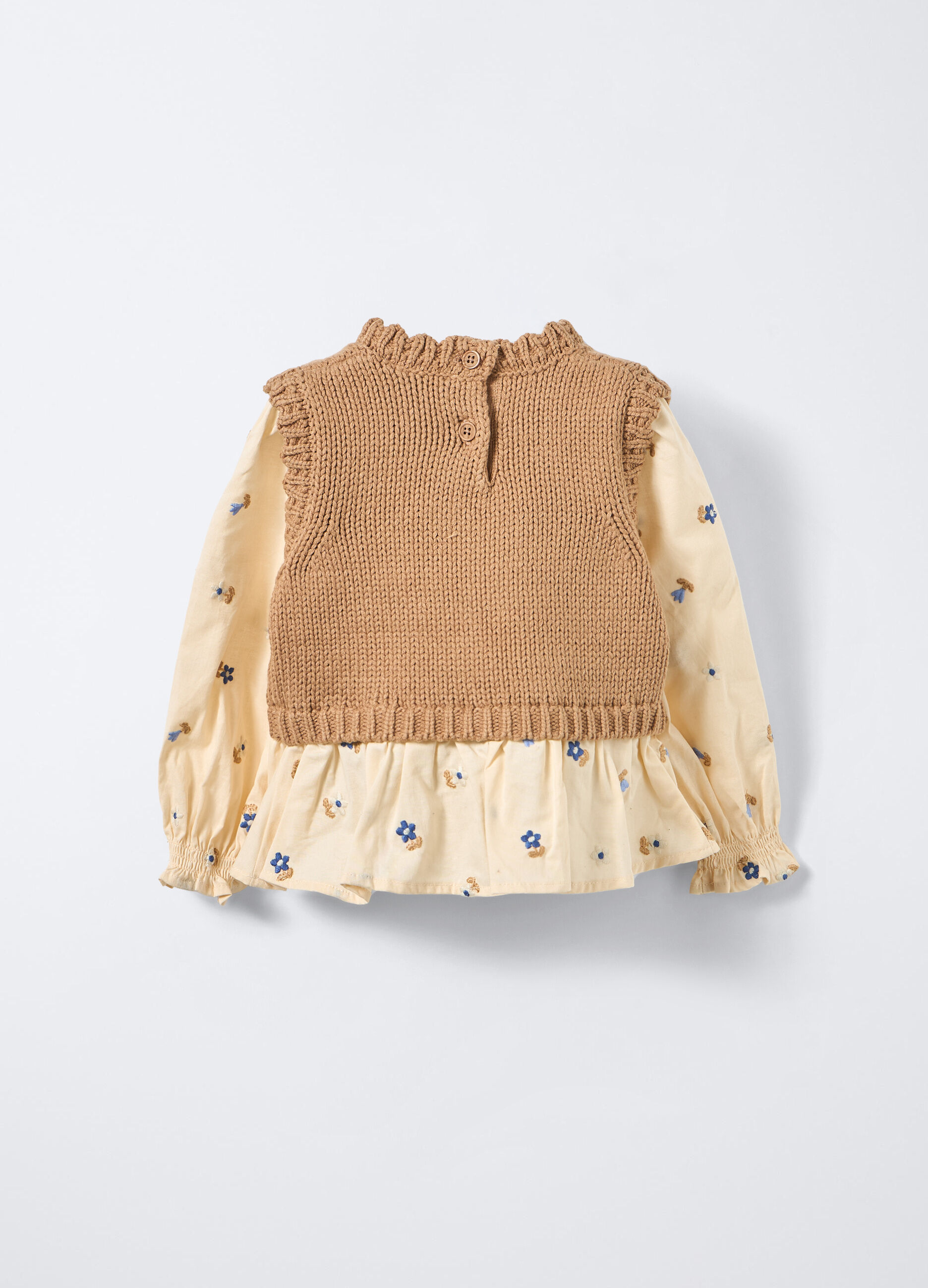 Gilet in maglia rasata con inserto camicia bimba_1