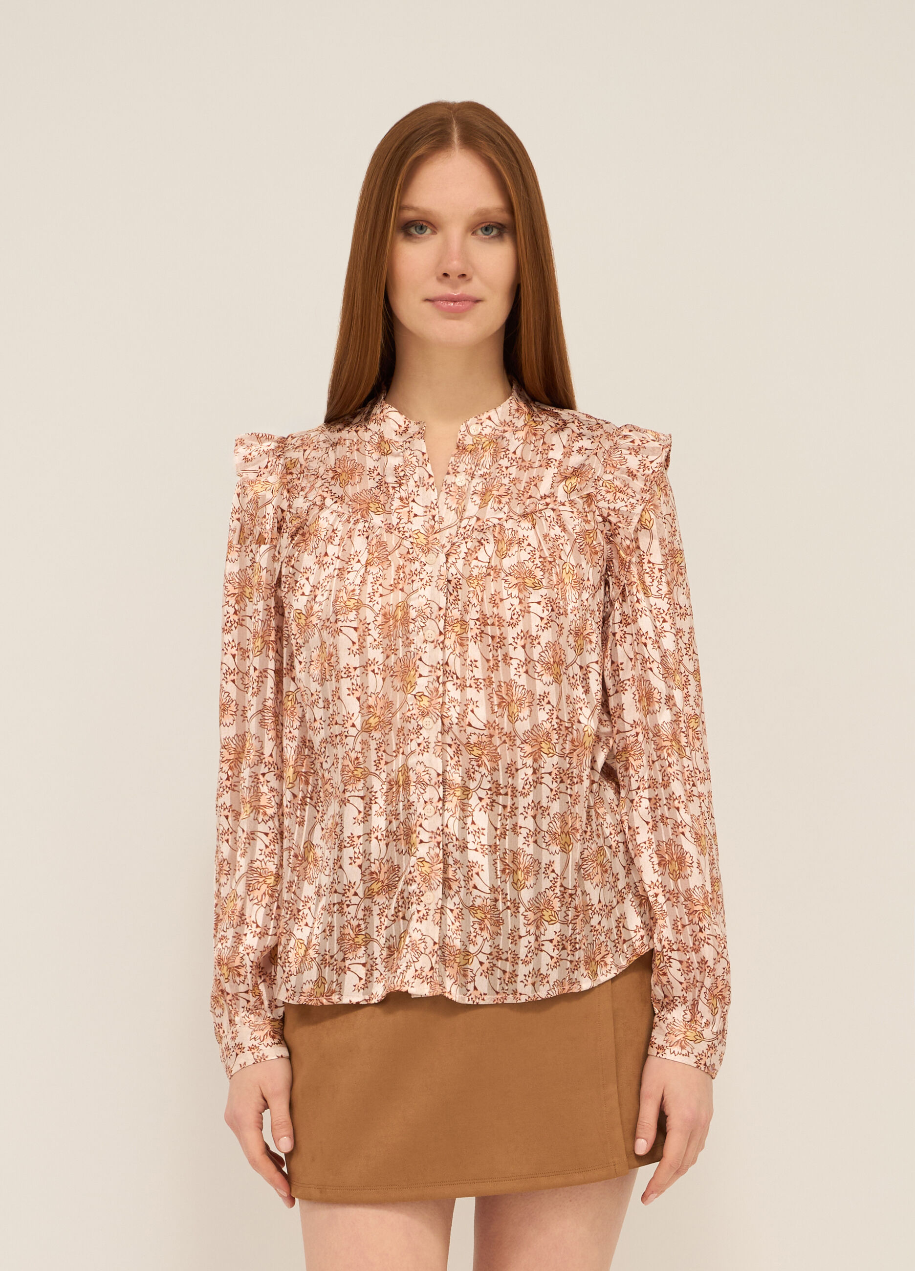 Camicia con colletto alla coreana donna_0