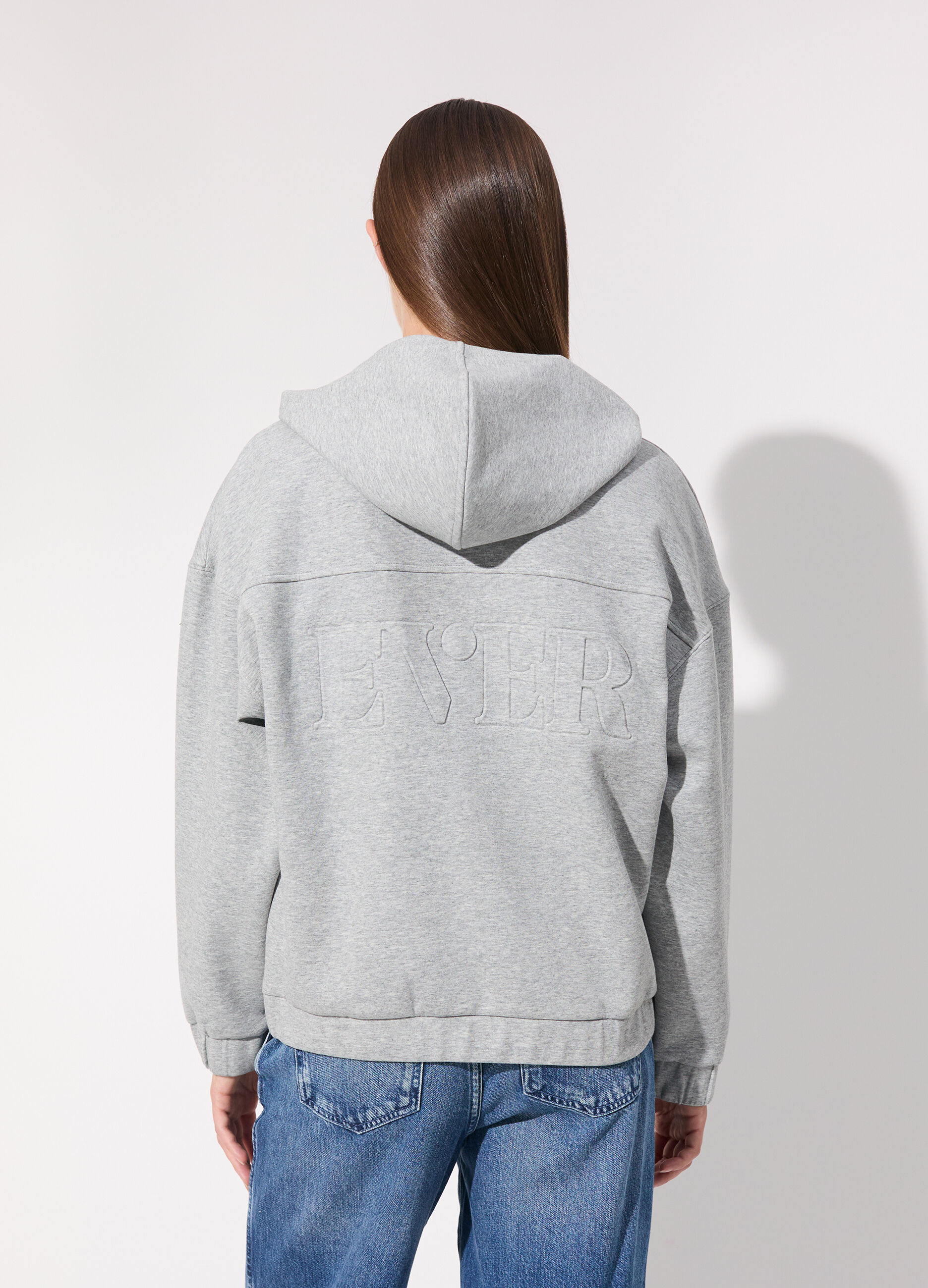 Felpa full zip con cappuccio in misto cotone donna_2