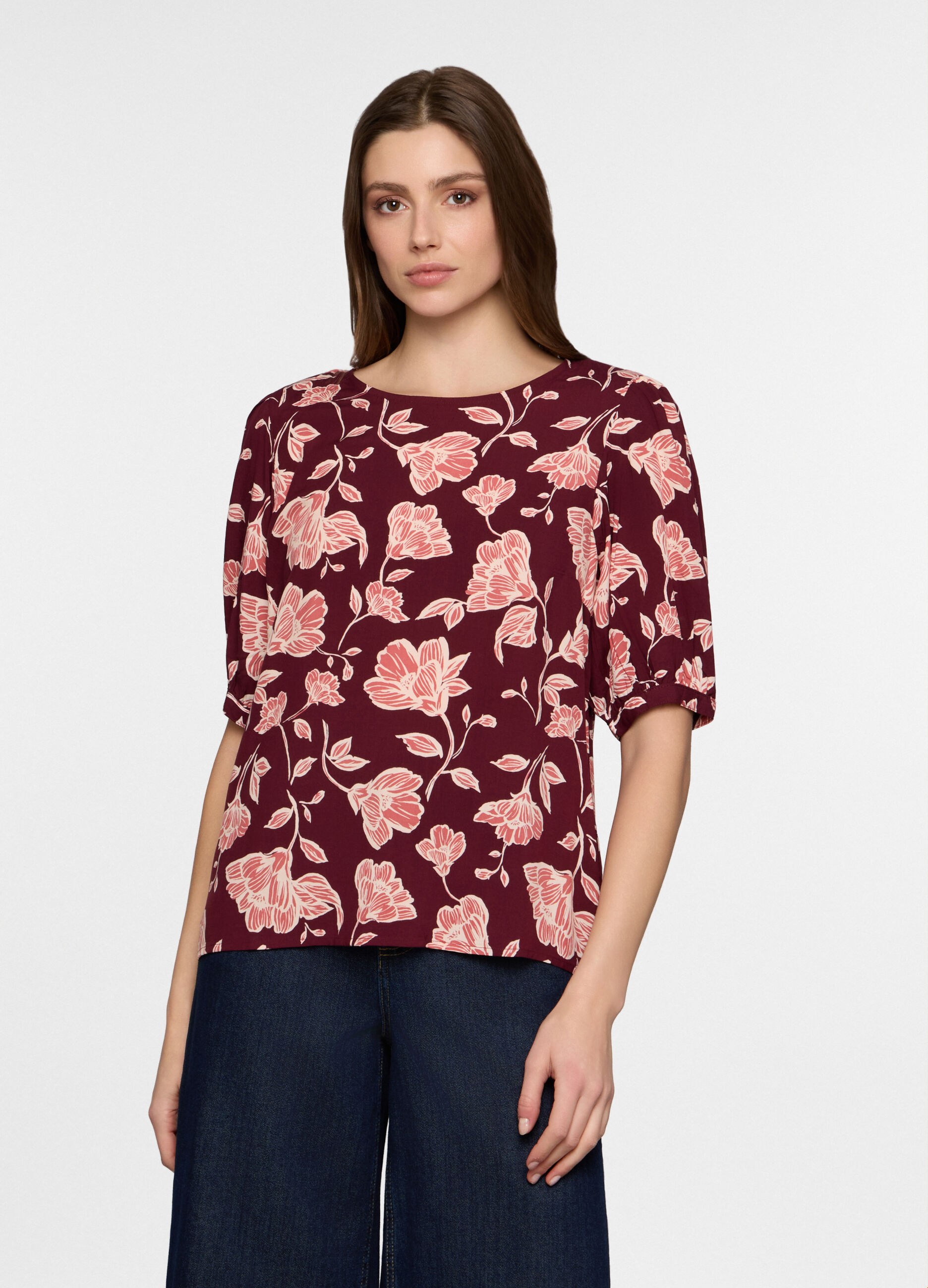 Blusa girocollo con stampa donna_0