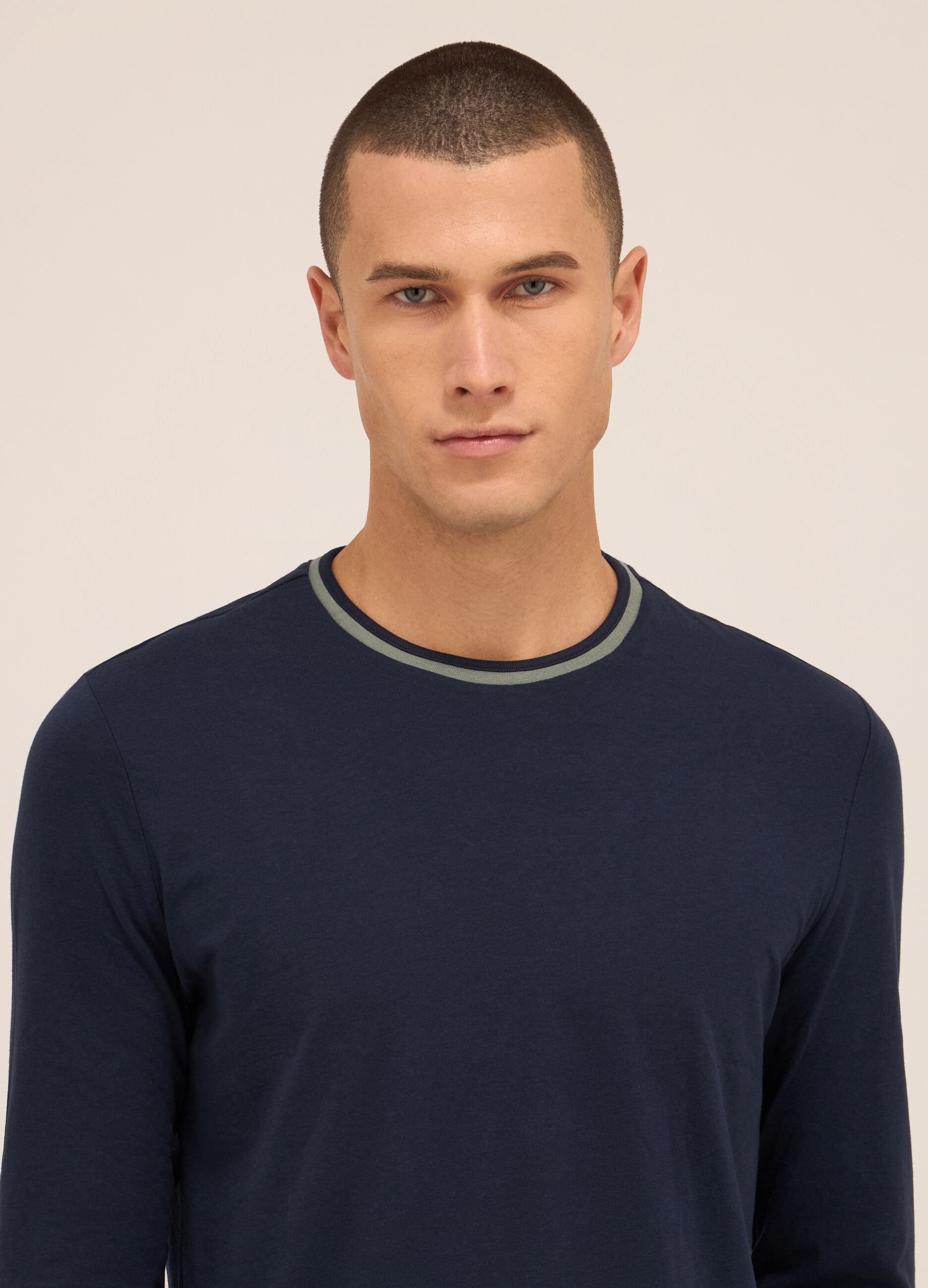 Maglia del pigiama girocollo in puro cotone uomo_2