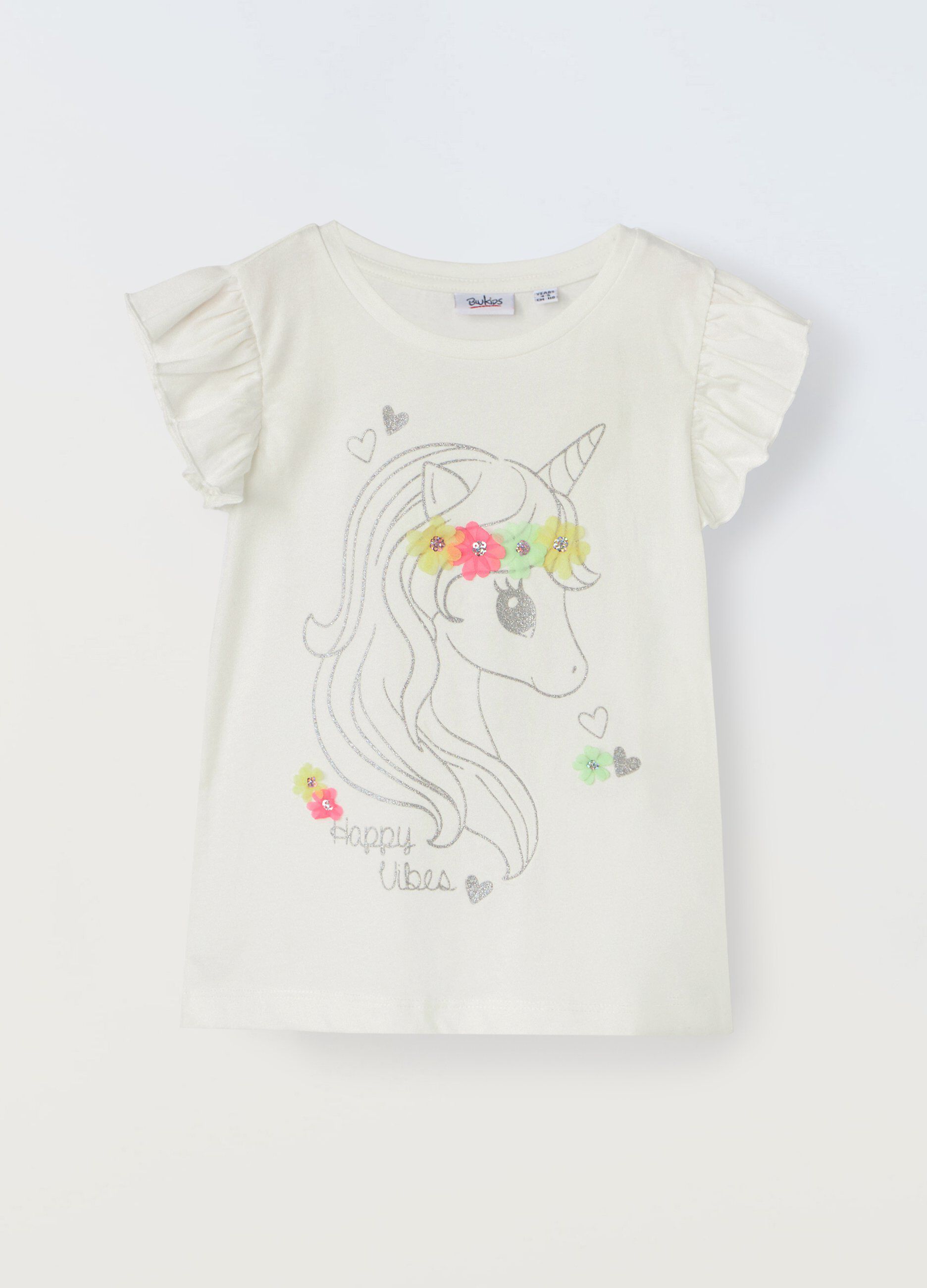 T-shirt in puro cotone con rouches bambina