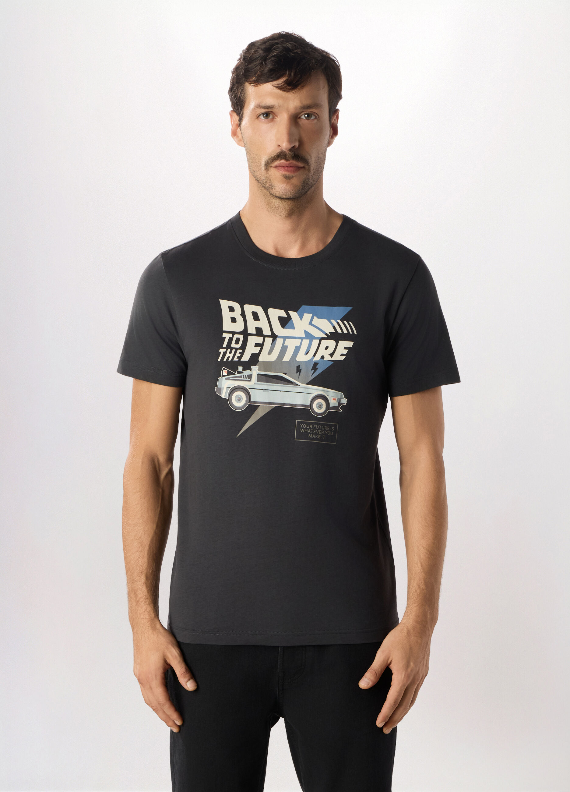 T-shirt girocollo con stampa Back to the Future in cotone uomo_0