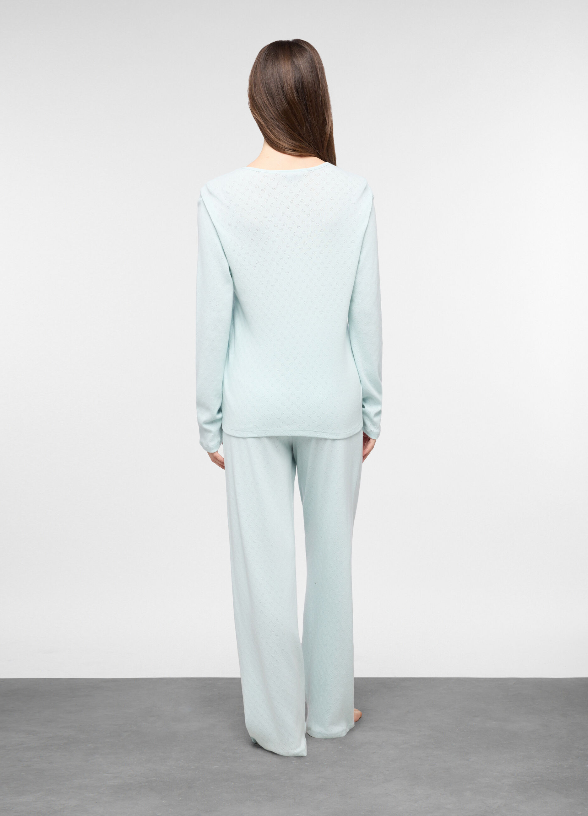 Set pigiama lungo in puro cotone con motivo traforato donna_1