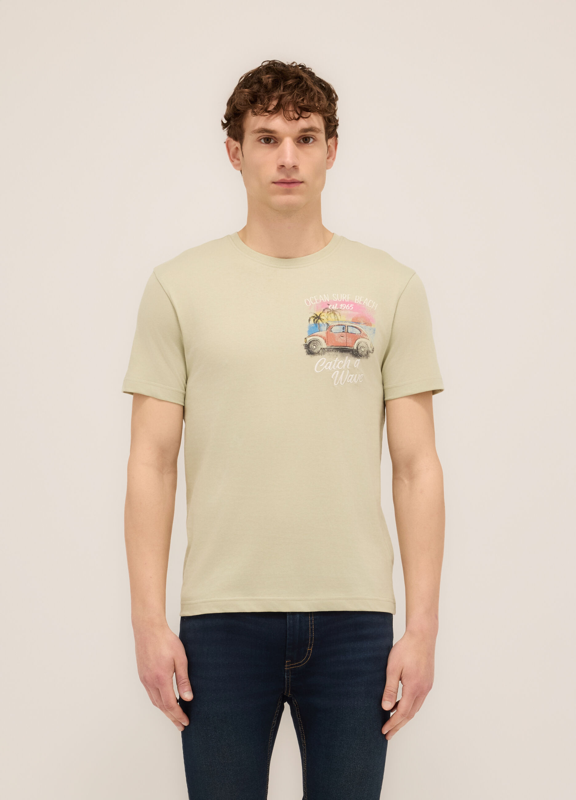 T-shirt girocollo stampa Surf Beach uomo