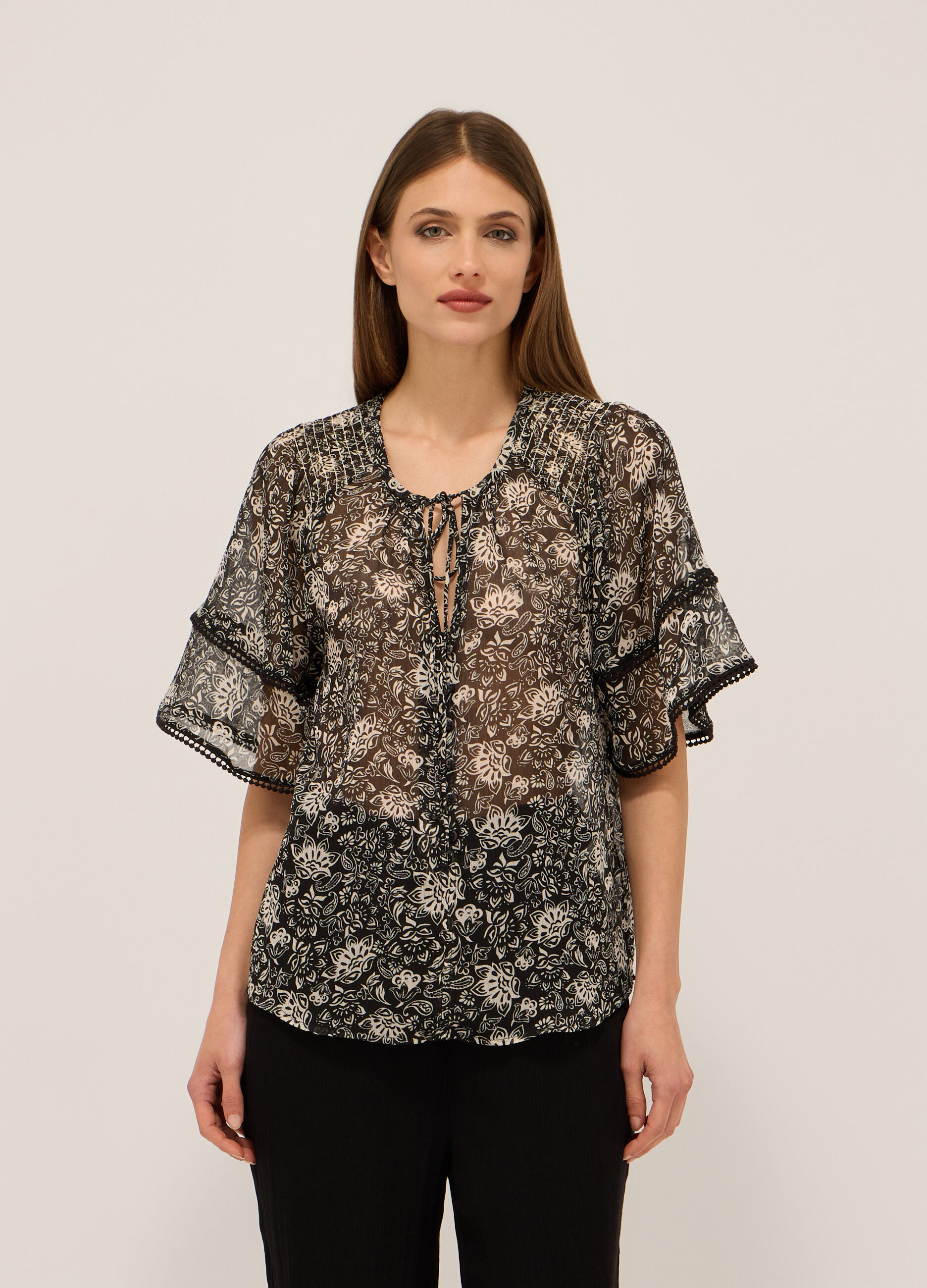 Blusa georgette con stampa donna_0