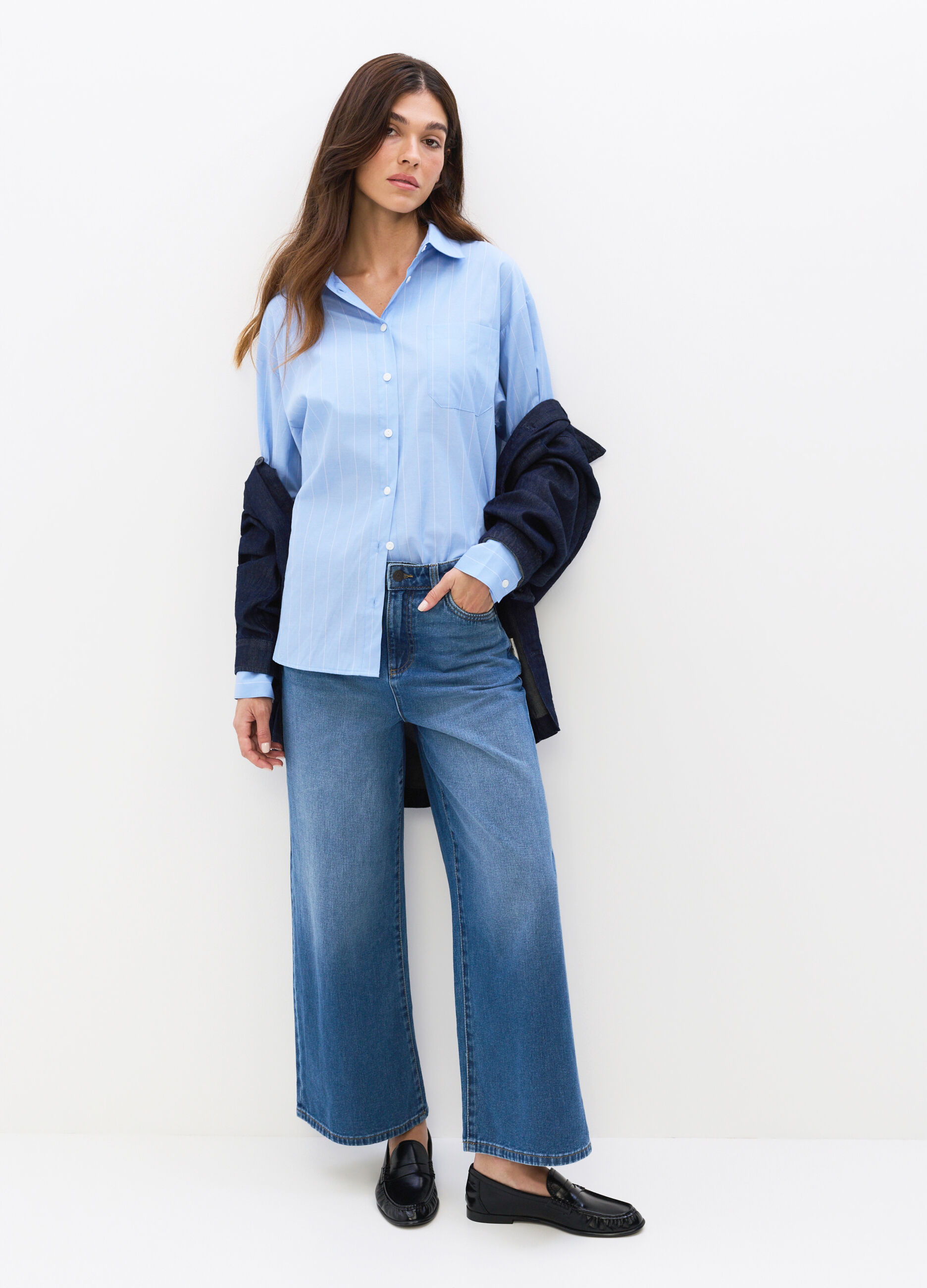 Pantaloni Culotte Fit in denim di puro cotone donna_0
