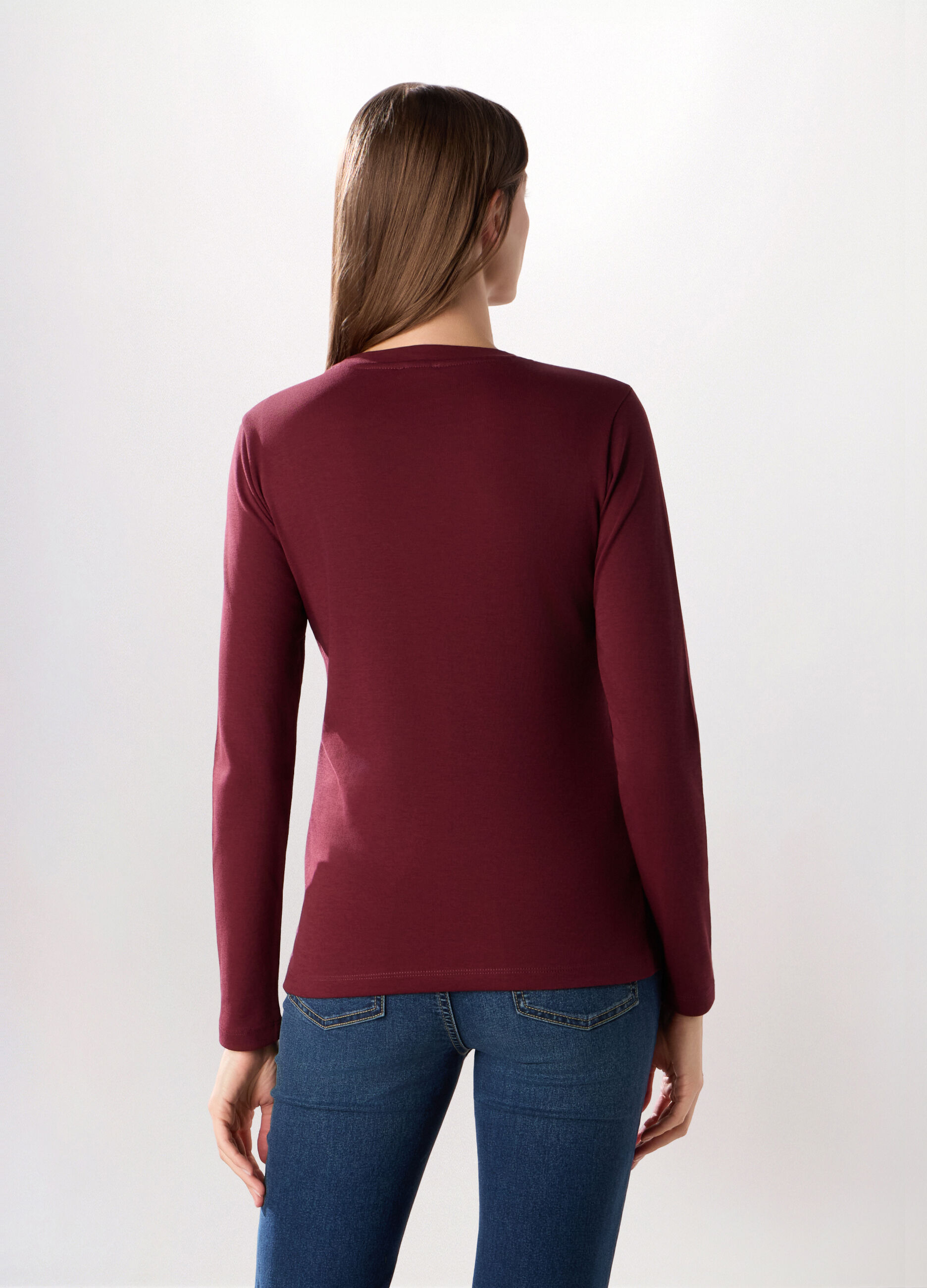 T-shirt a manica lunga in interlock di puro cotone donna_1