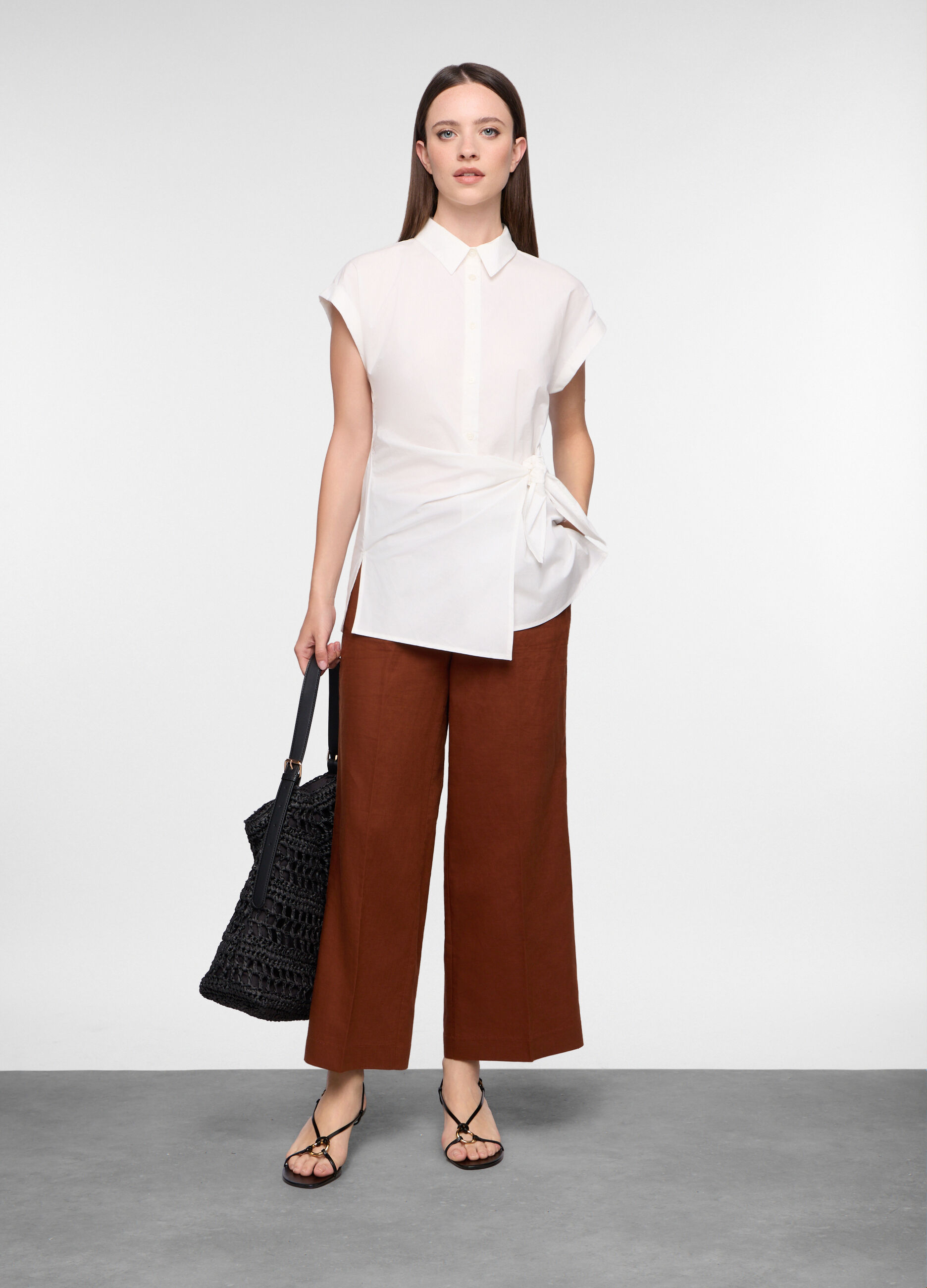 Pantaloni Wide Leg misto lino donna_0