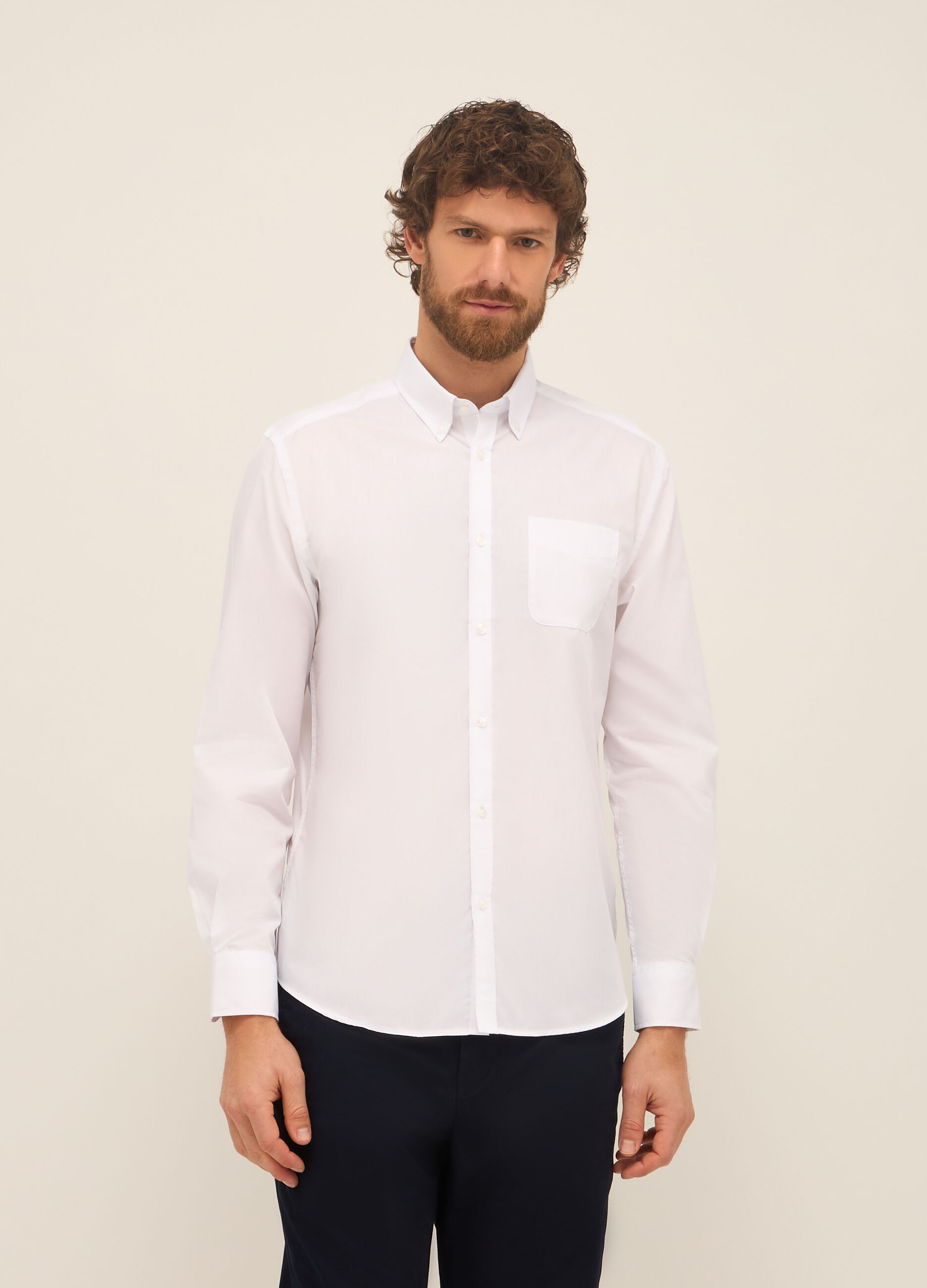 Camicia slim fit button-down in misto cotone uomo_0
