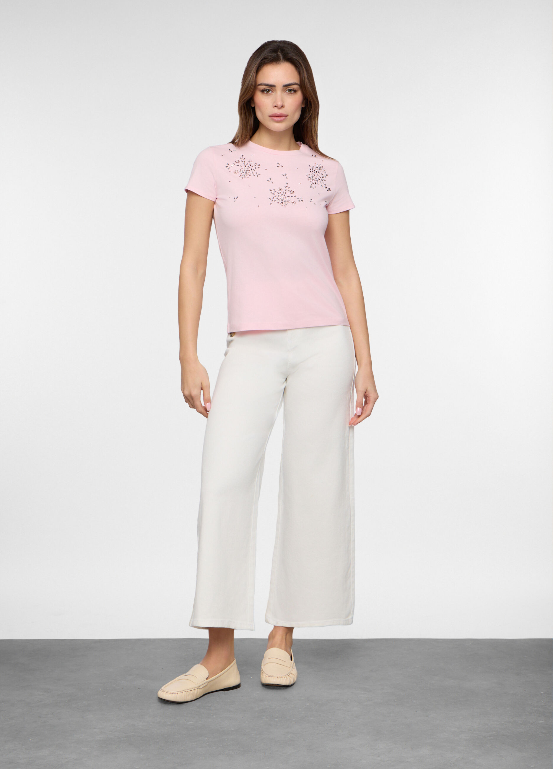 Pantaloni in twill di cotone stretch donna_0