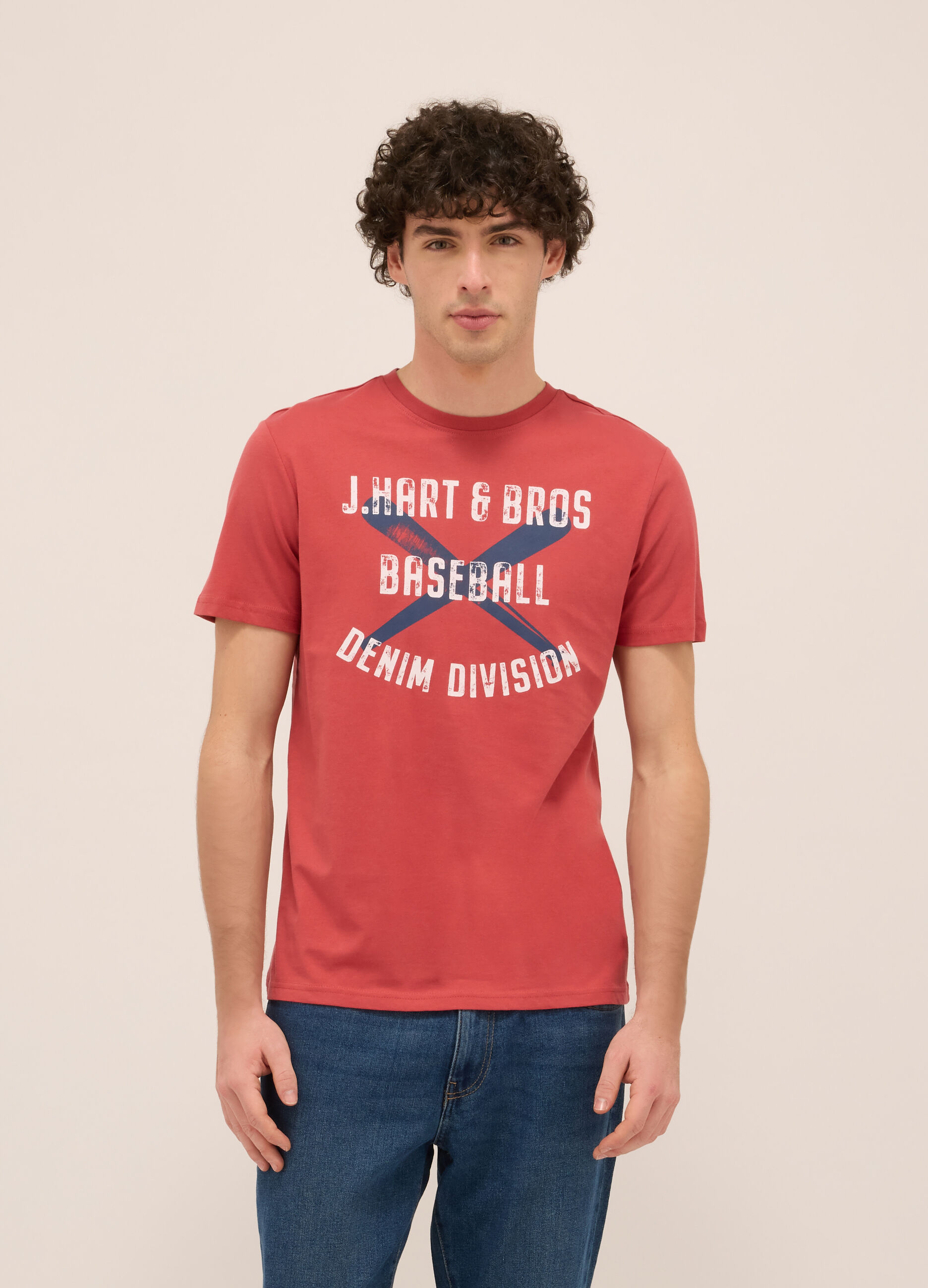 T-shirt girocollo in jersey di cotone con stampa_0