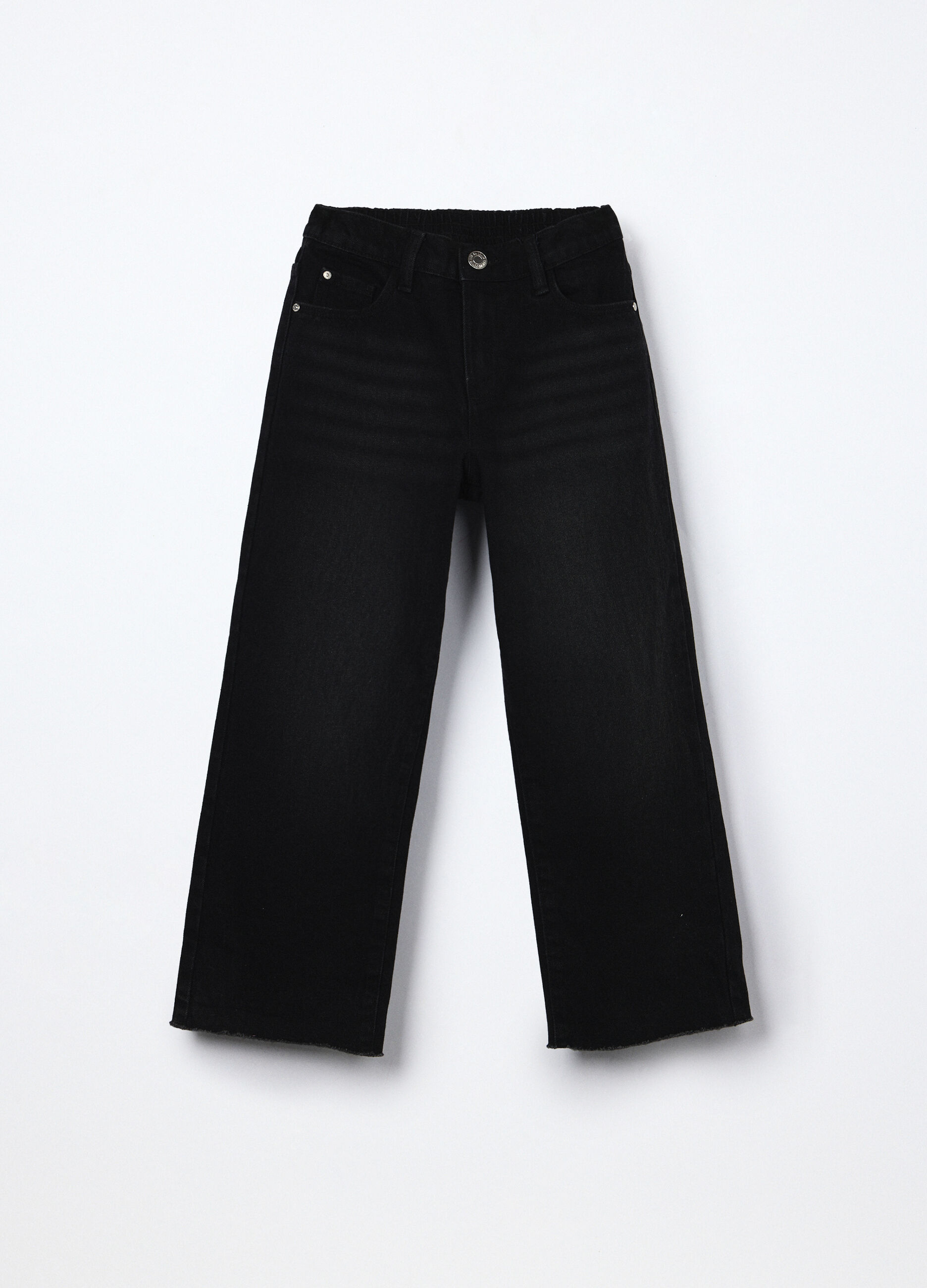 Pantaloni wide leg in denim di puro cotone ragazza_0