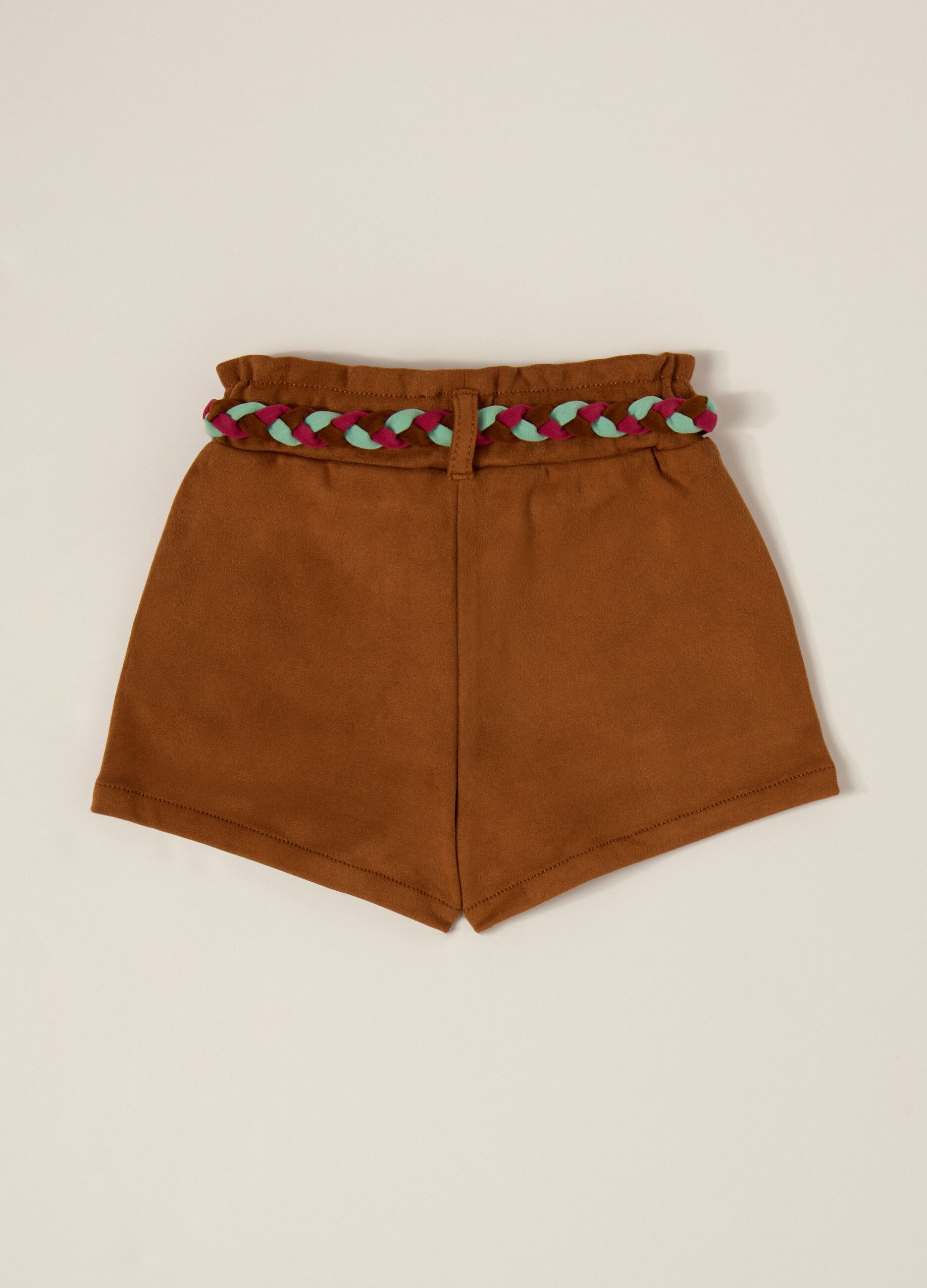 Shorts marroni con cintura intrecciata per bambina_2