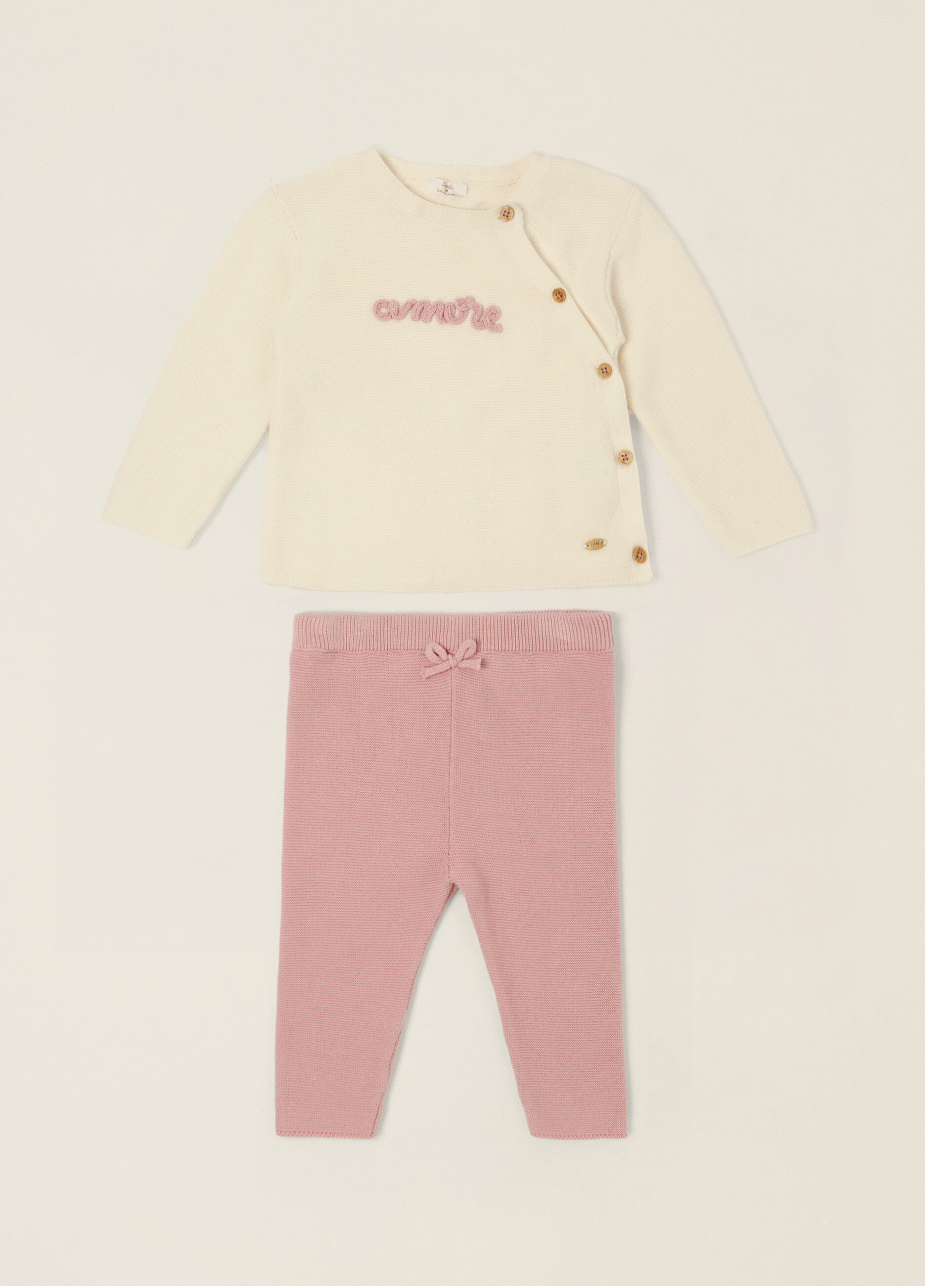 Set bianco e rosa in puro cotone_0