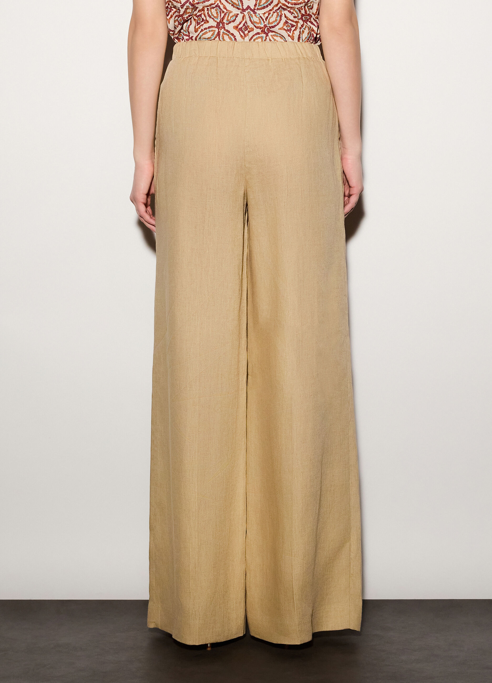 Pantaloni palazzo wide leg in puro lino donna_2