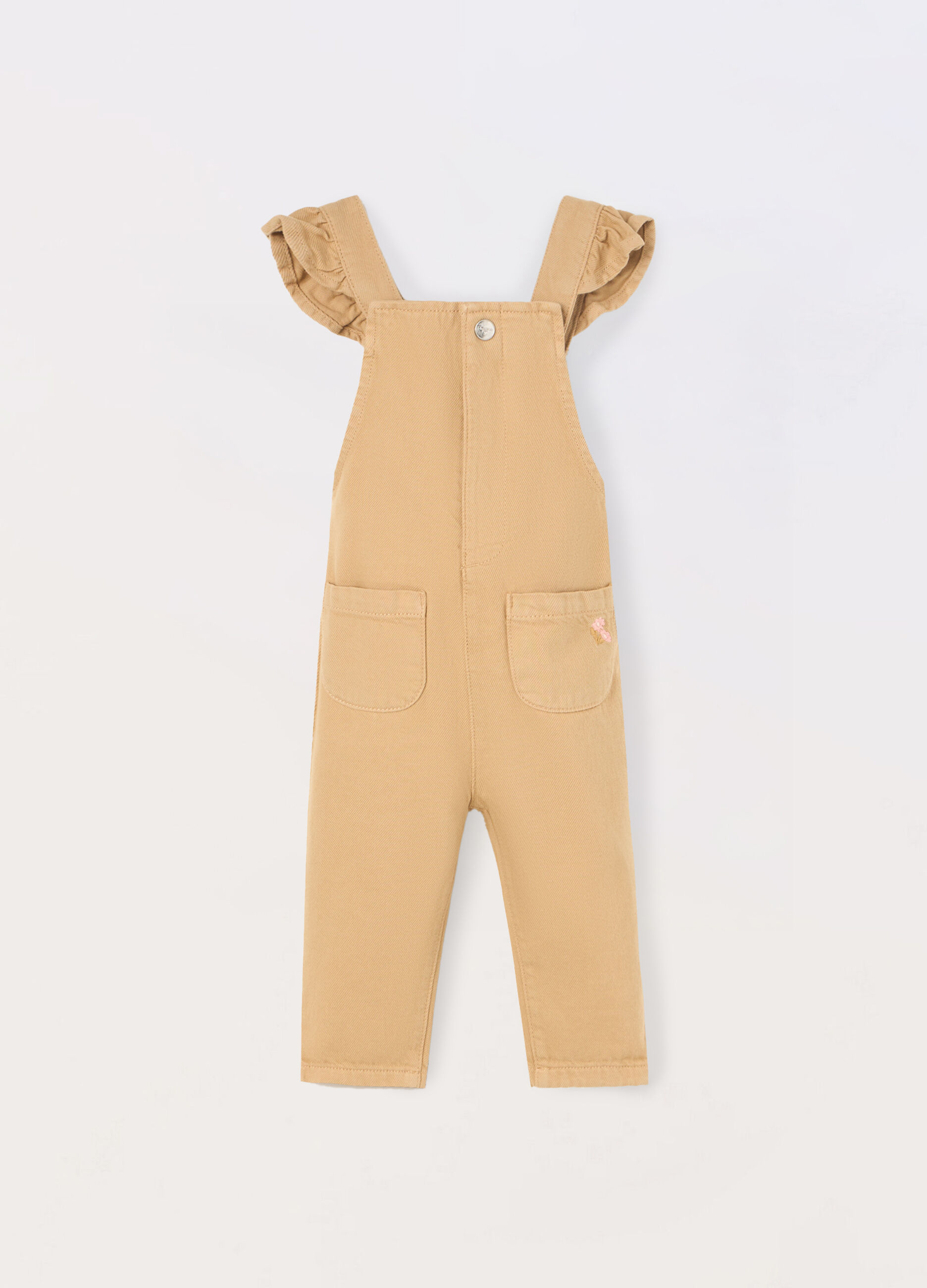 Salopette lunga in denim di puro cotone neonata