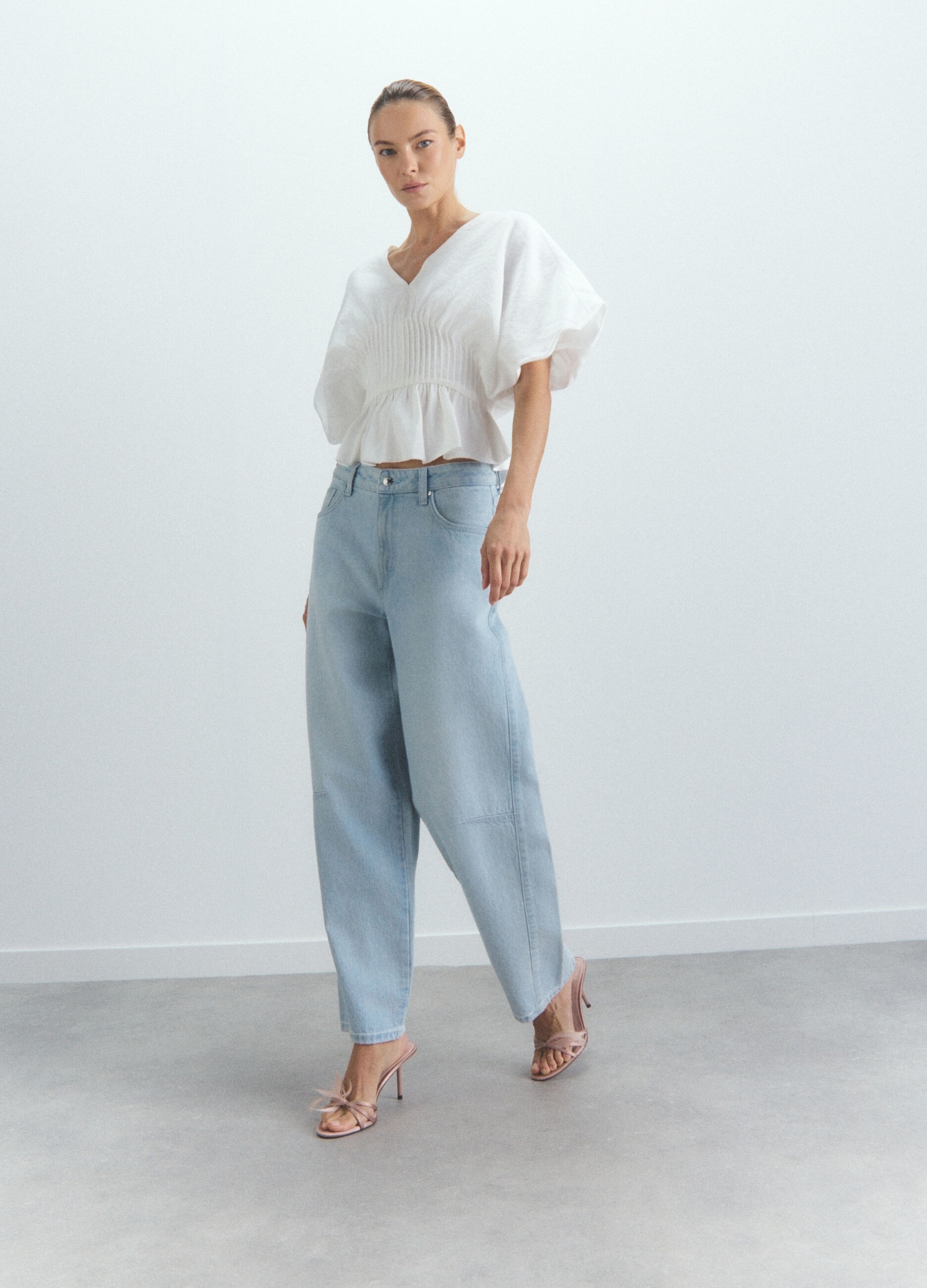 Blusa Fit Regular con scollo a V misto modal donna_0