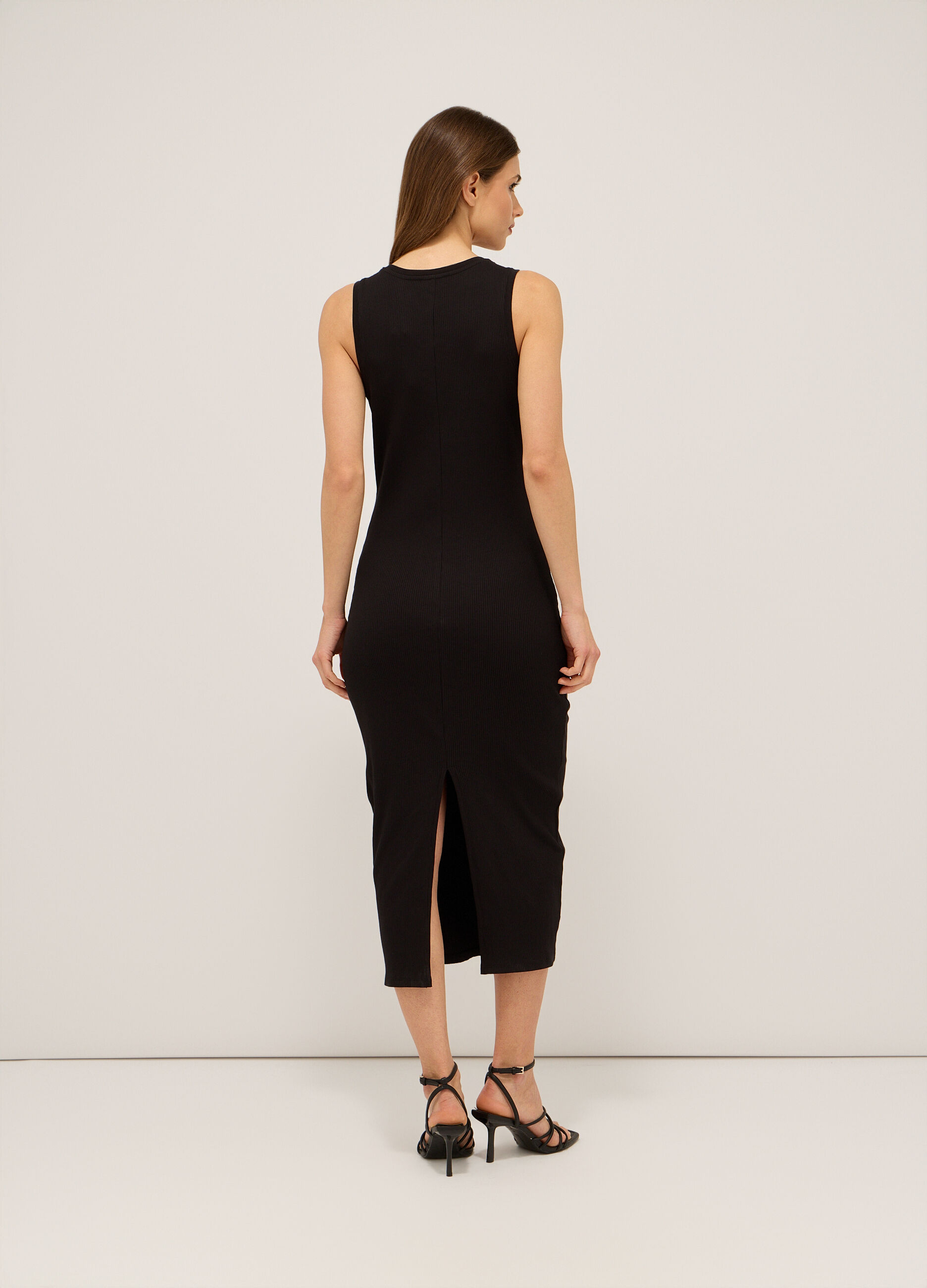 Abito lungo in costina di cotone stretch donna_1
