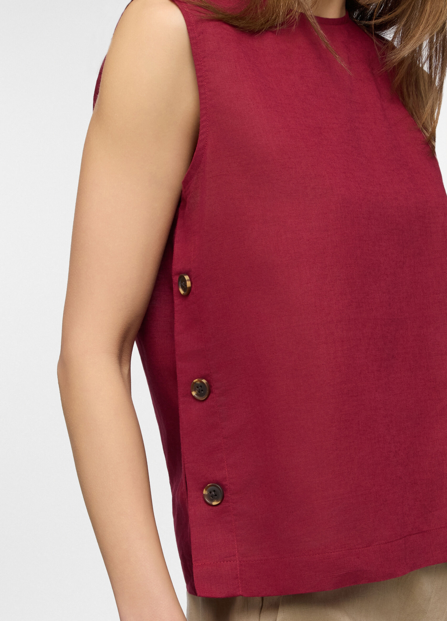 Blusa fit regular girocollo misto lino donna_2