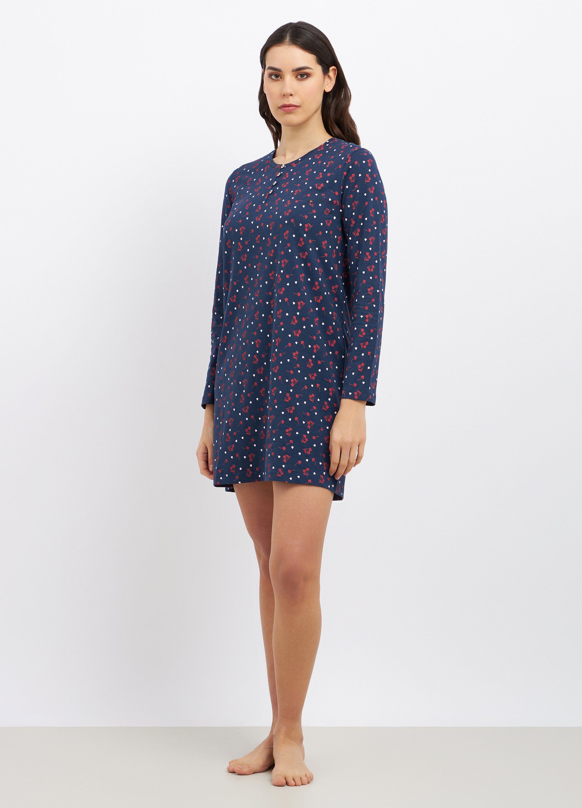 Camicia da notte in puro cotone stampato donna_0