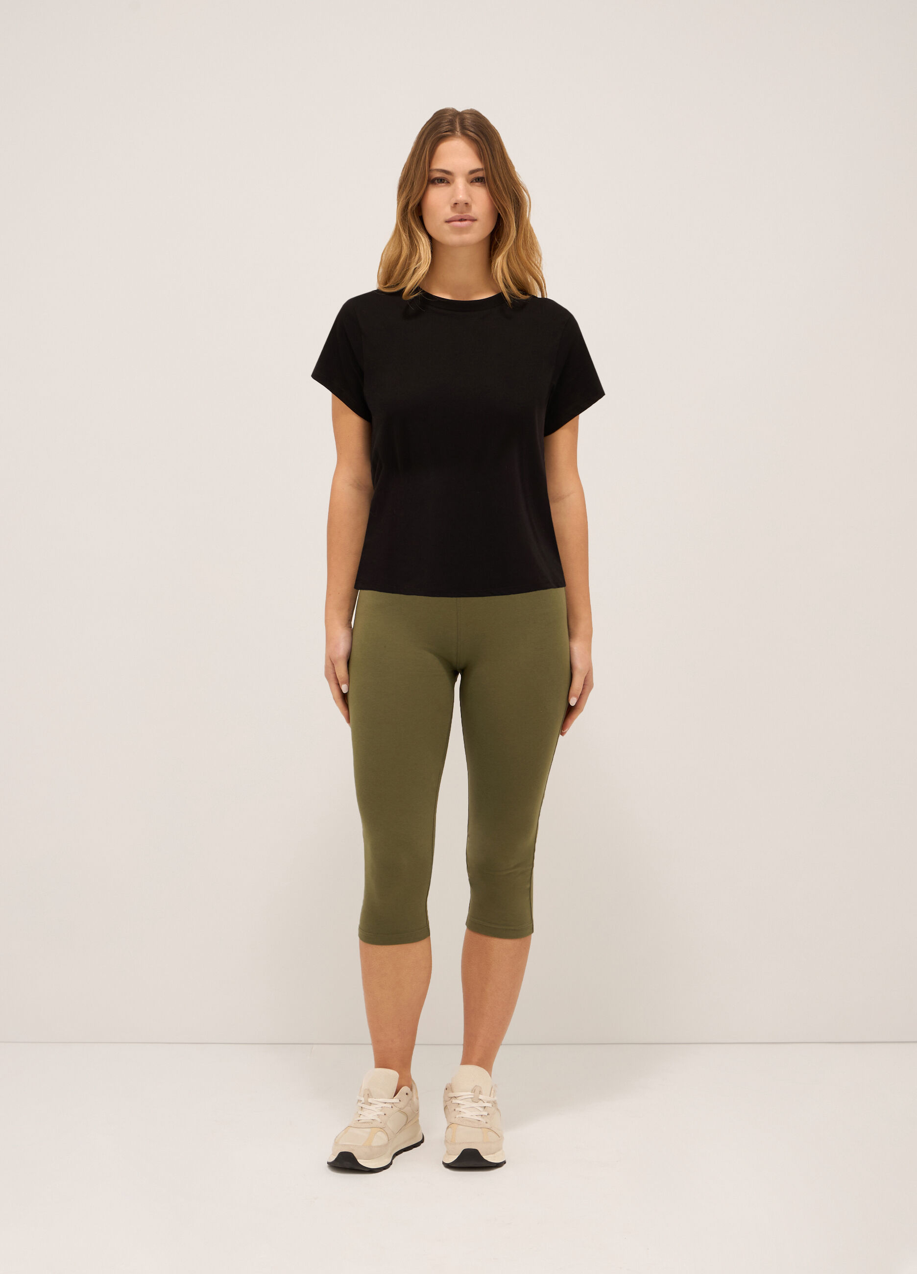 Leggings capri in jersey di cotone stretch donna_0