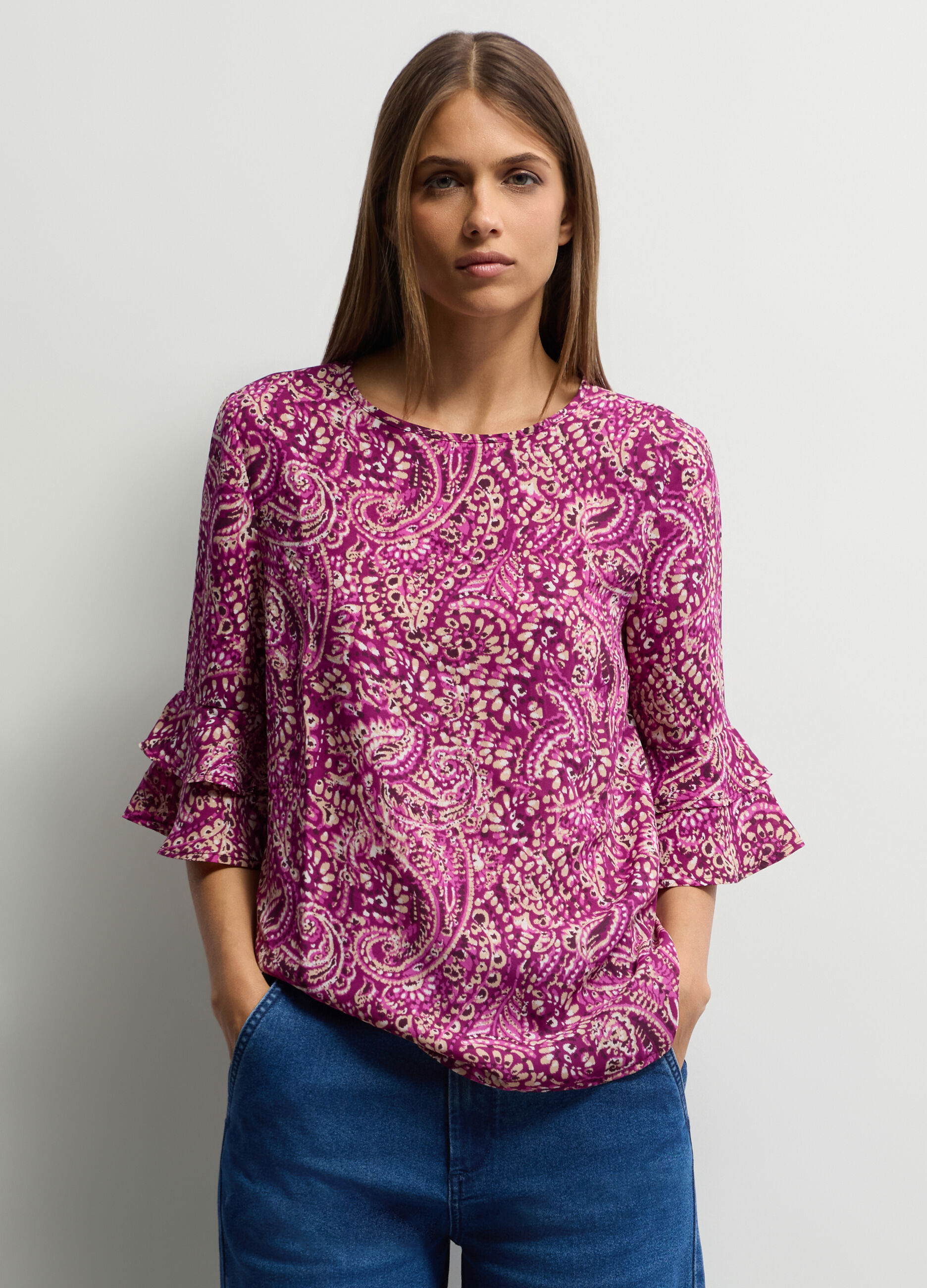Blusa Fit Regular girocollo cr&ecirc;pe donna_0