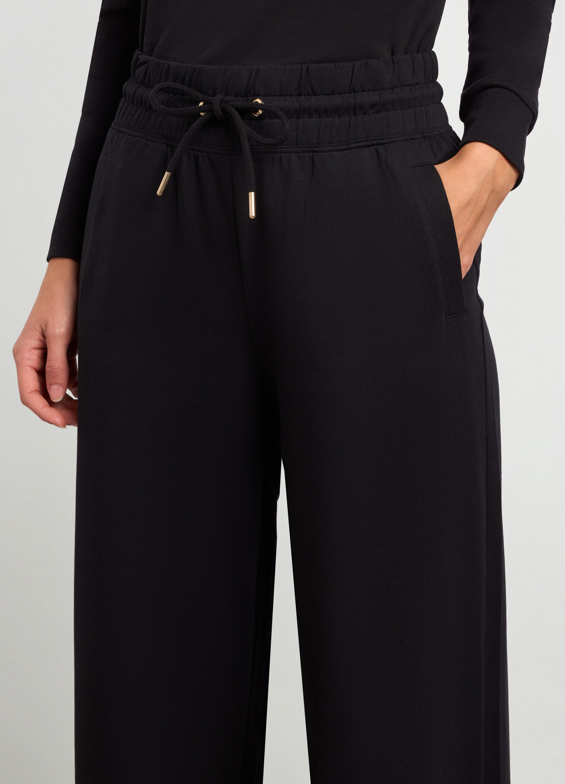 Joggers wide leg in felpa di cotone stretch donna_2