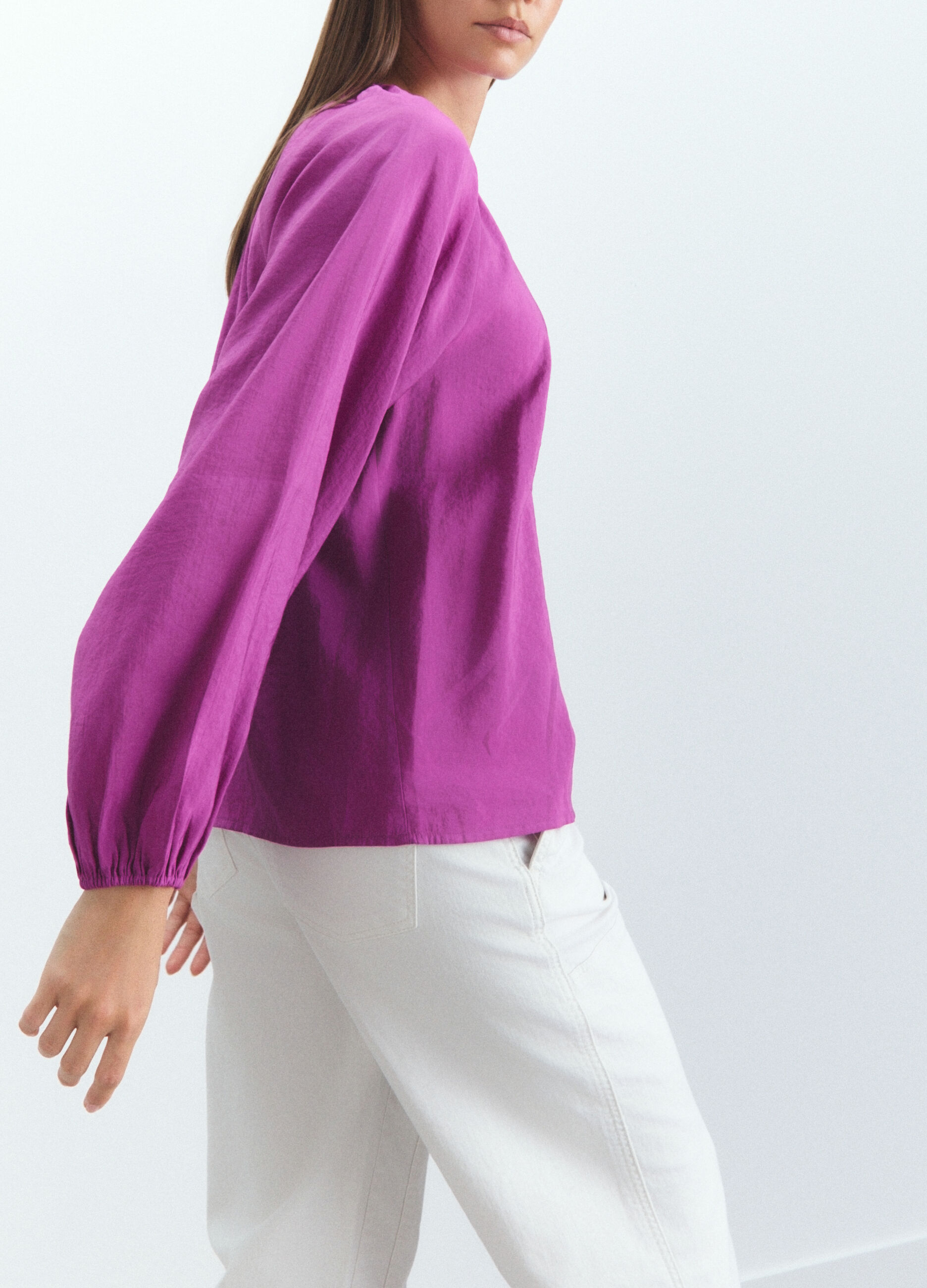 Blusa Fit Over con scollo rotondo misto modal donna_3