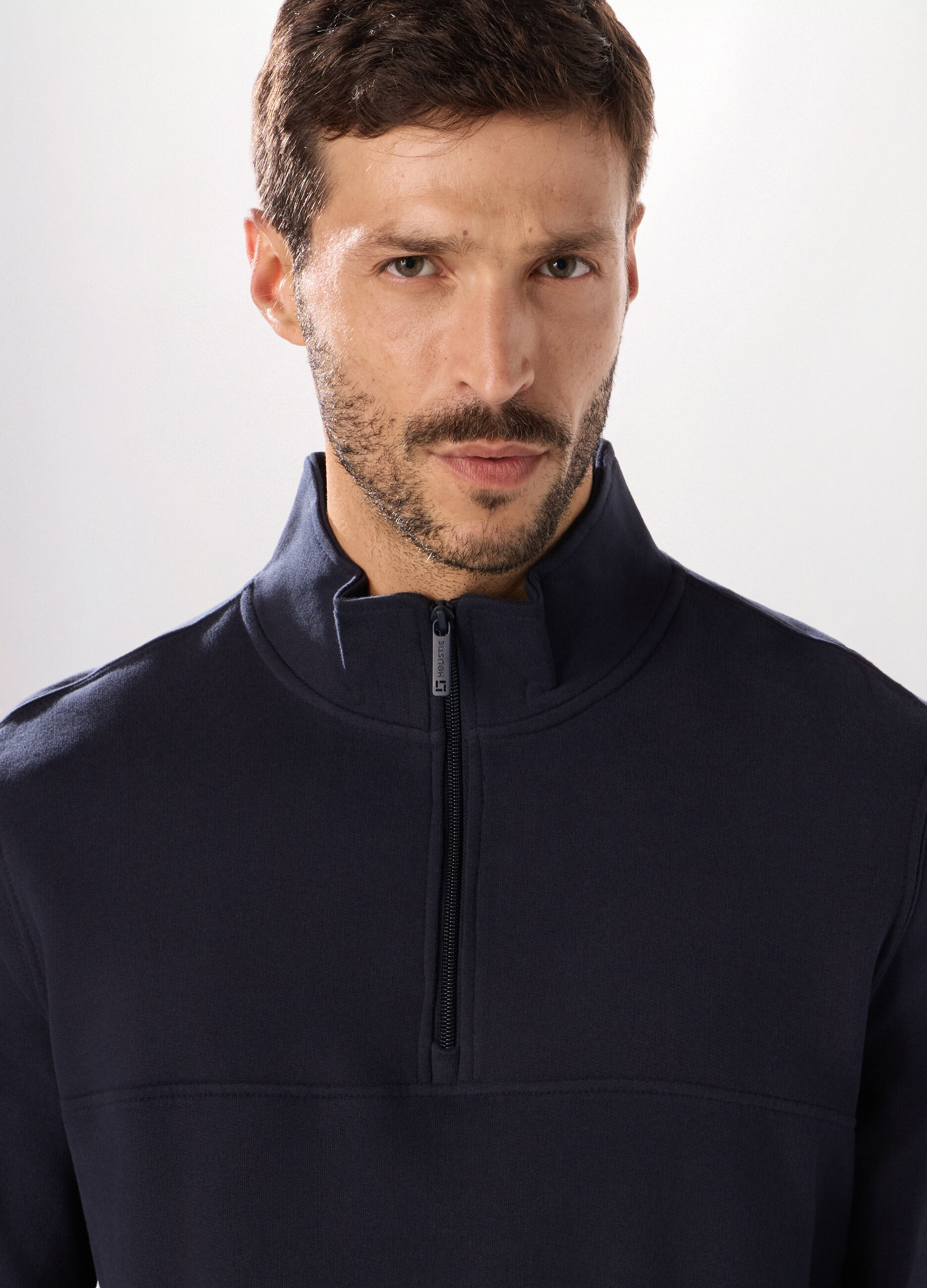 Felpa lupetto con zip in puro cotone uomo_2