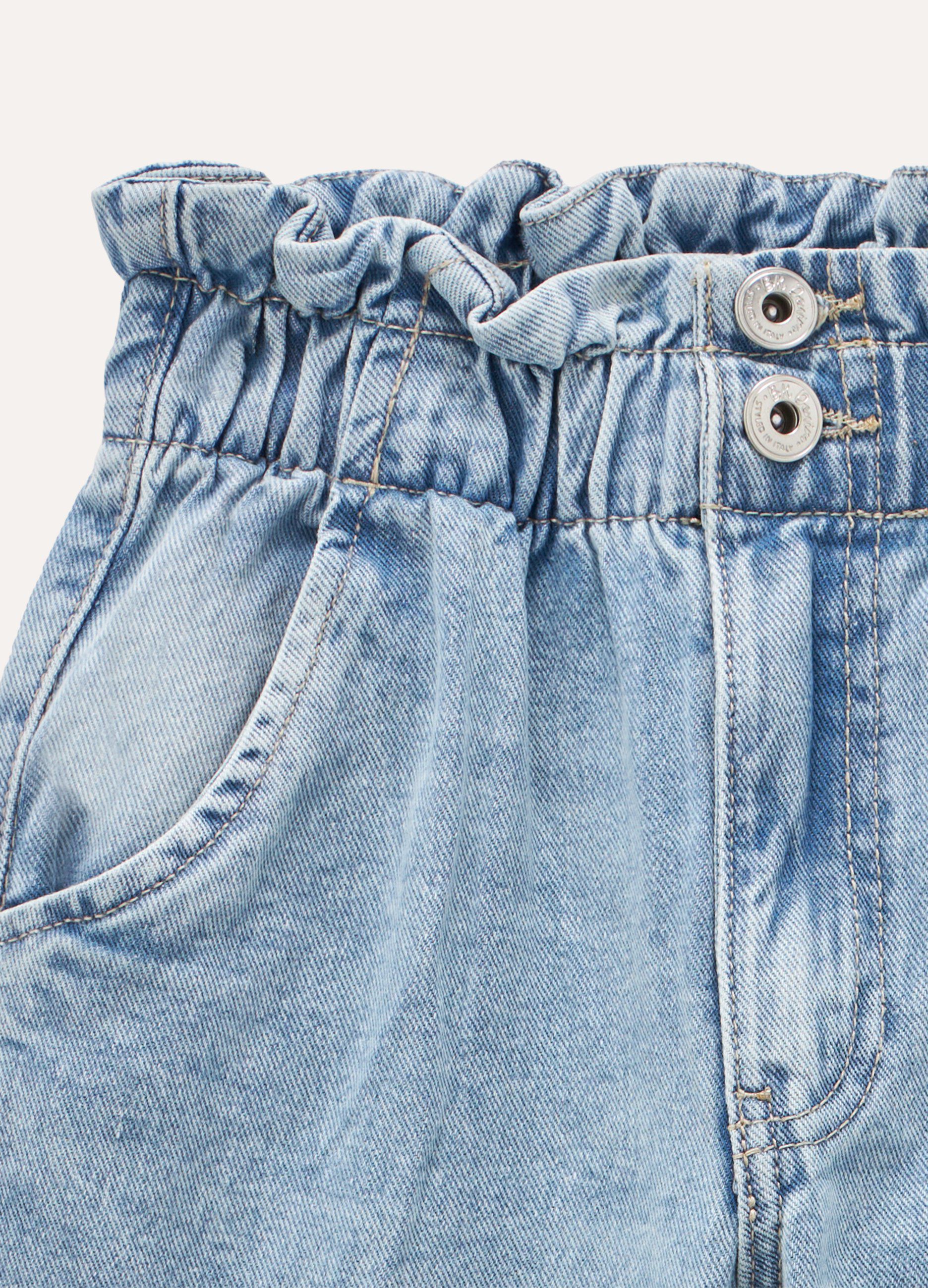 Pantaloni in denim di puro cotone con arriccio ragazza_1