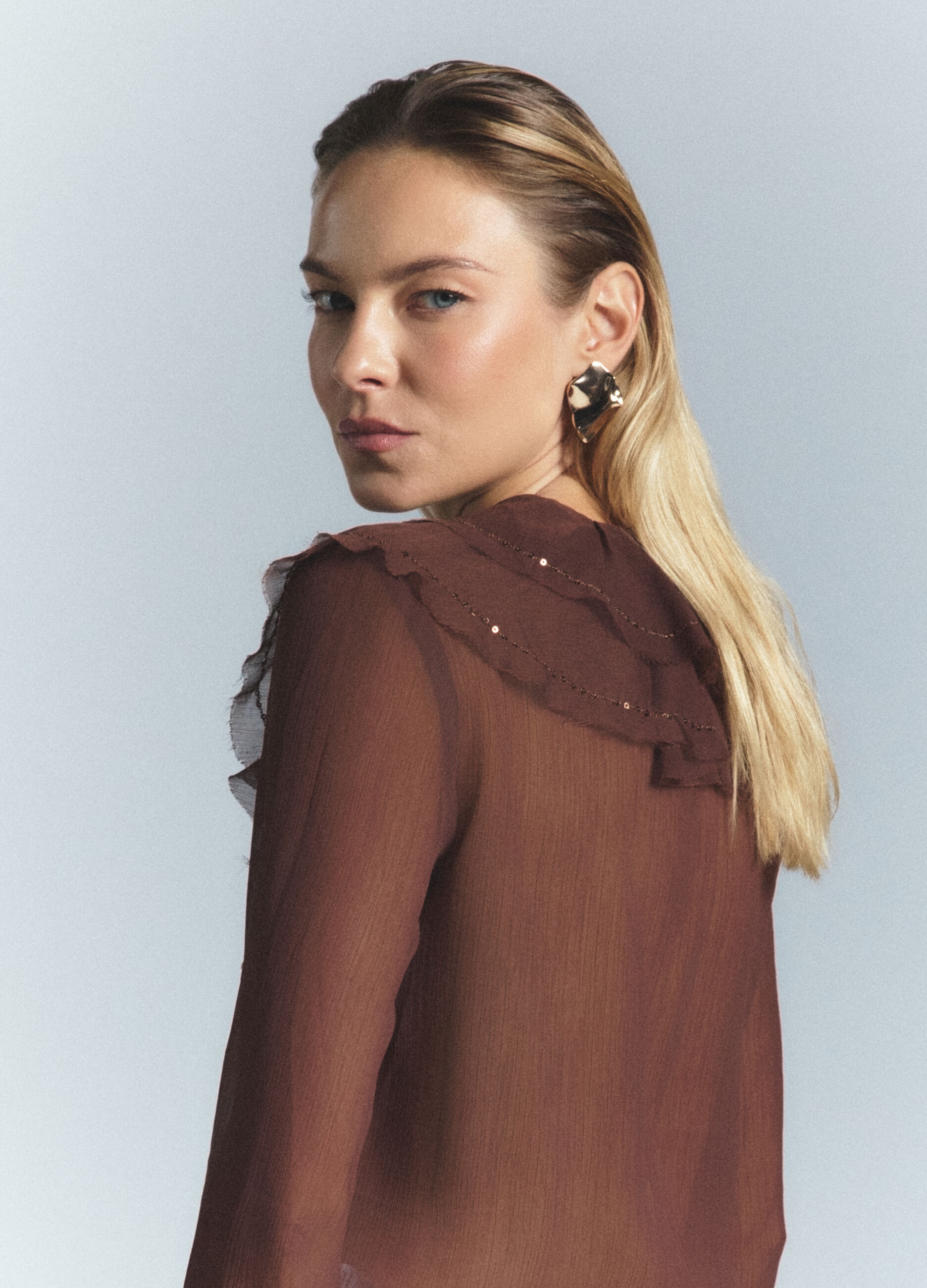 Camicia Fit Regular con scollo a V in chiffon donna_5