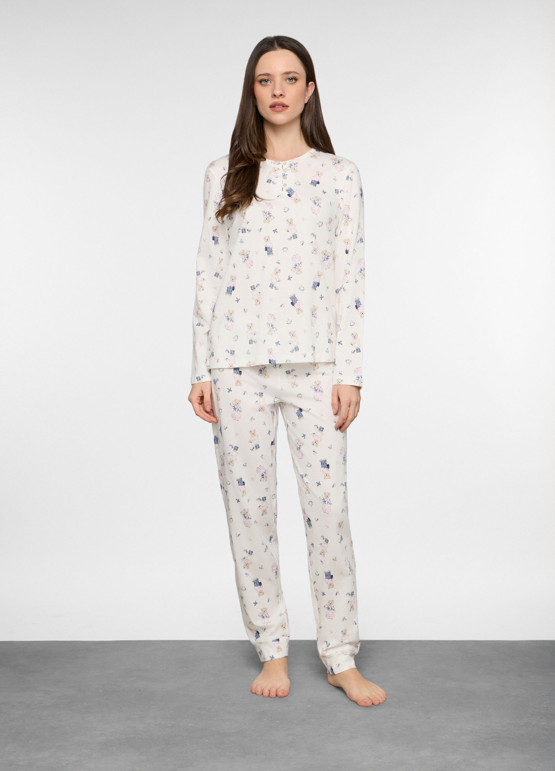 Set pigiama lungo in jersey di puro cotone donna_0