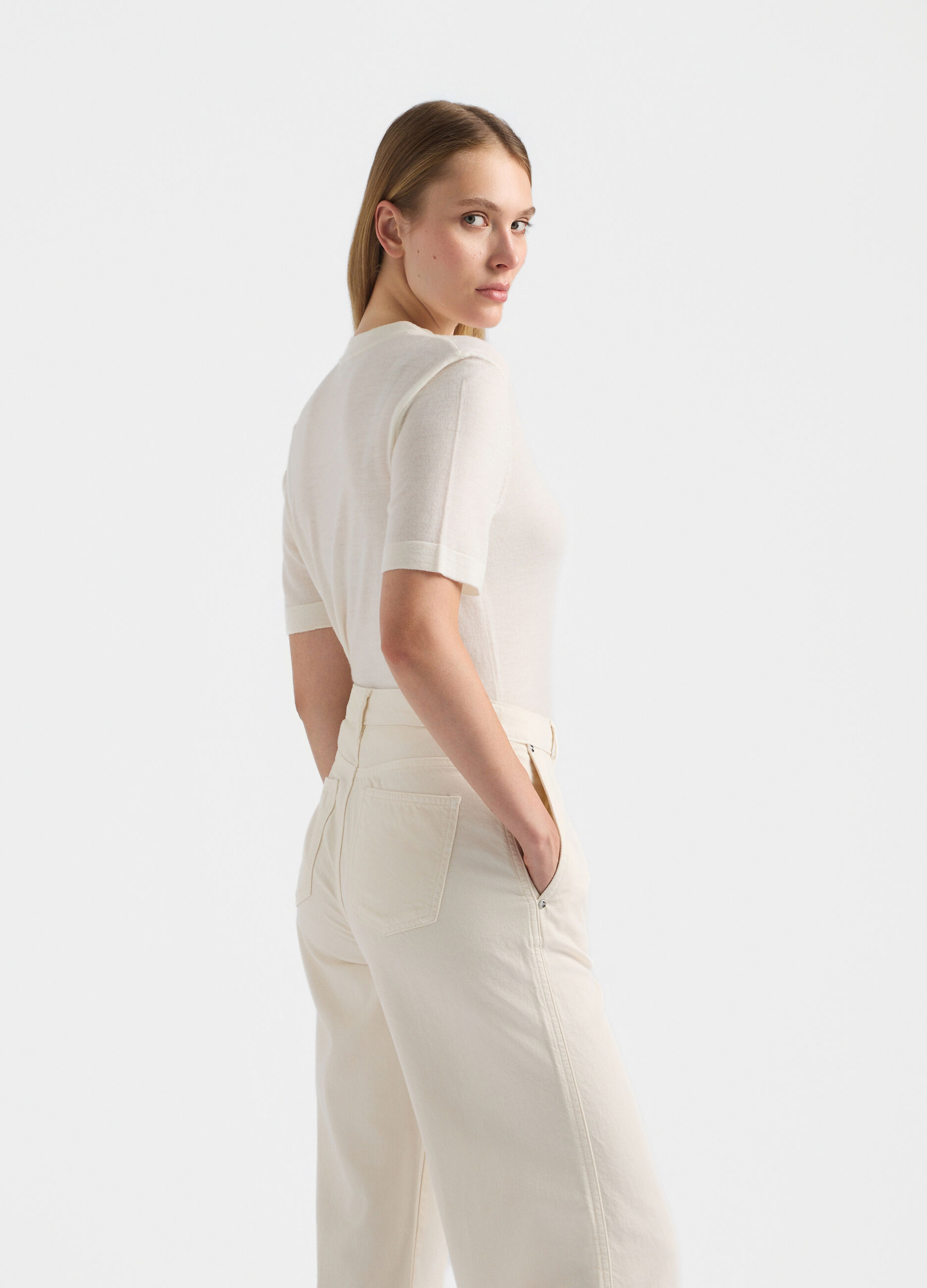Pantaloni Wide Leg in denim misto cotone donna_3