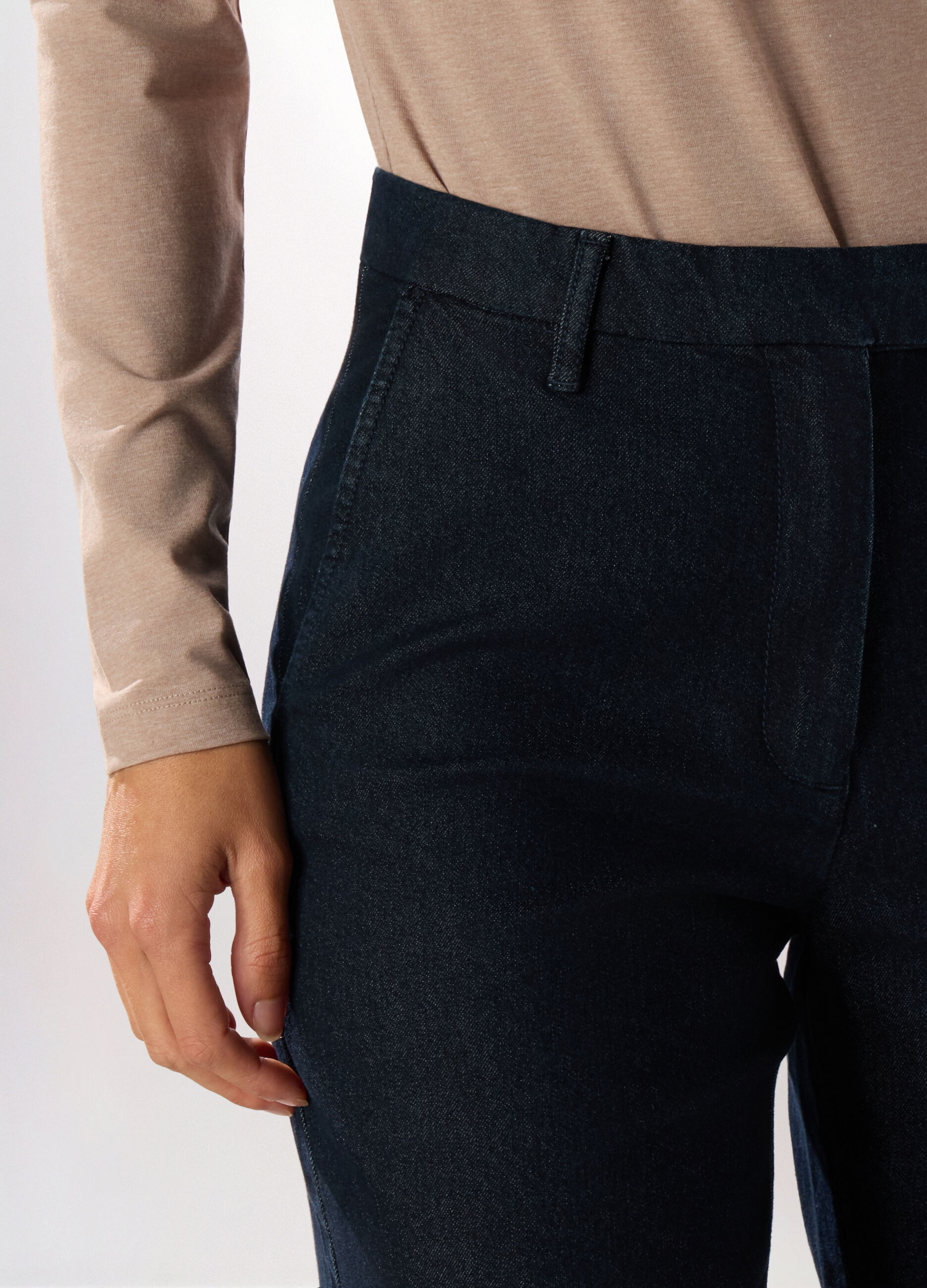 Pantaloni wide leg in denim misto cotone donna_2