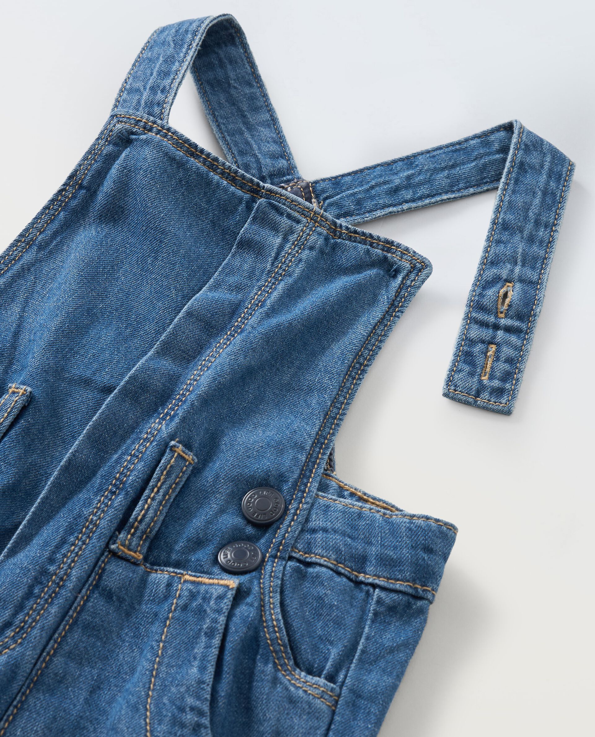 Salopette in denim di puro cotone neonato_1