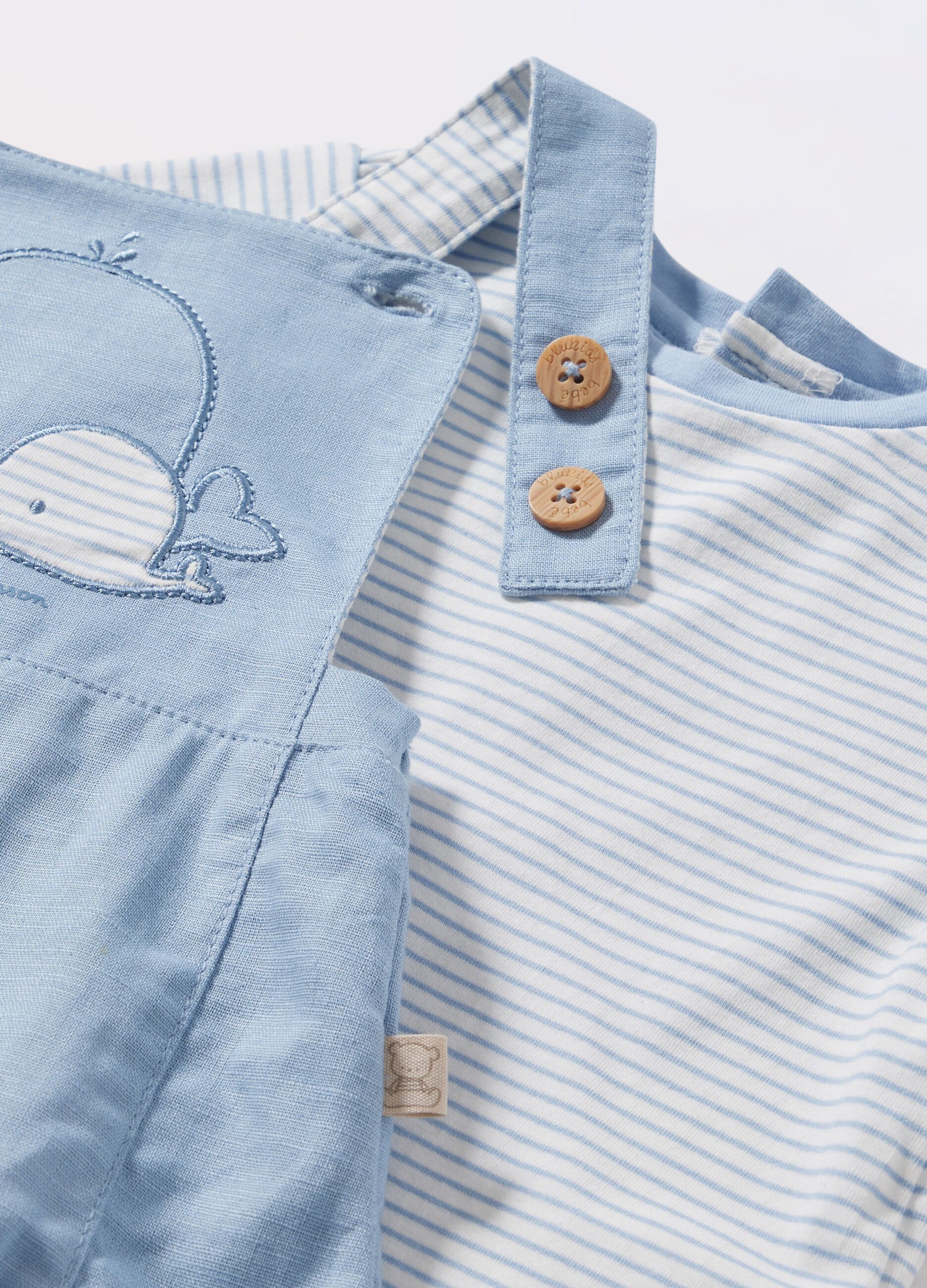 Set t-shirt + salopette in misto lino neonato_1