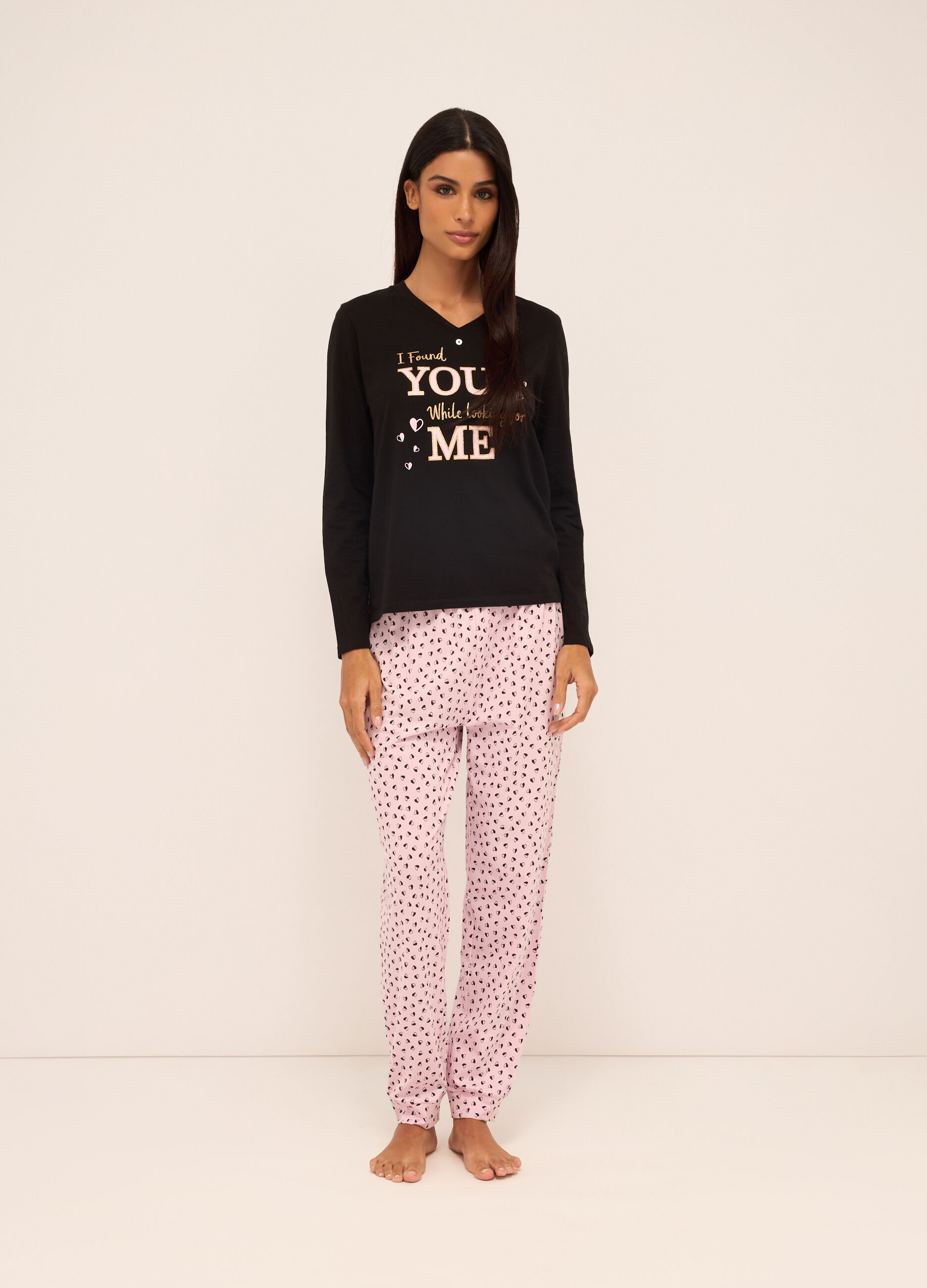 Set pigiama lungo in puro cotone donna_0