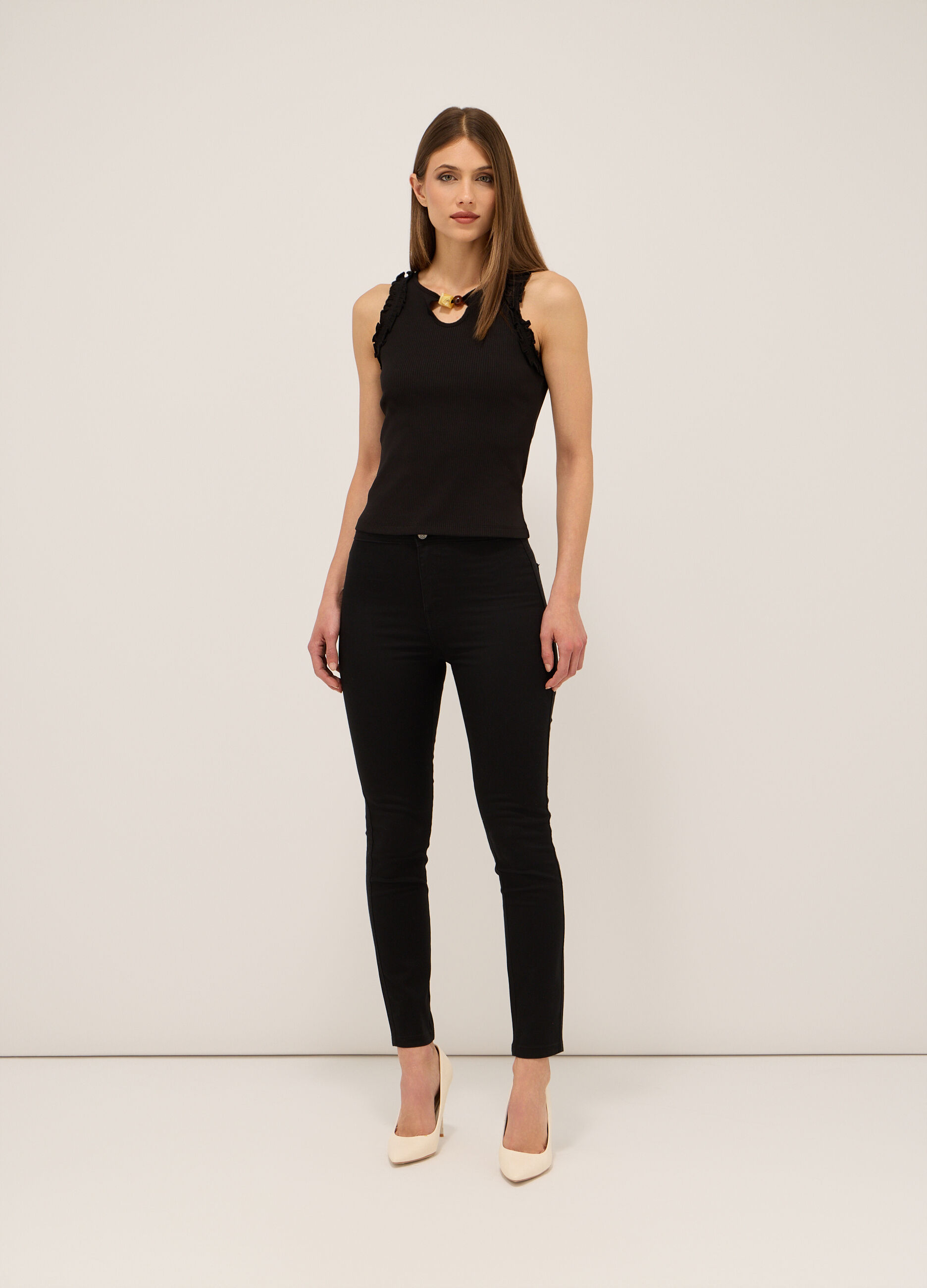 Treggings in twill di misto cotone donna_0