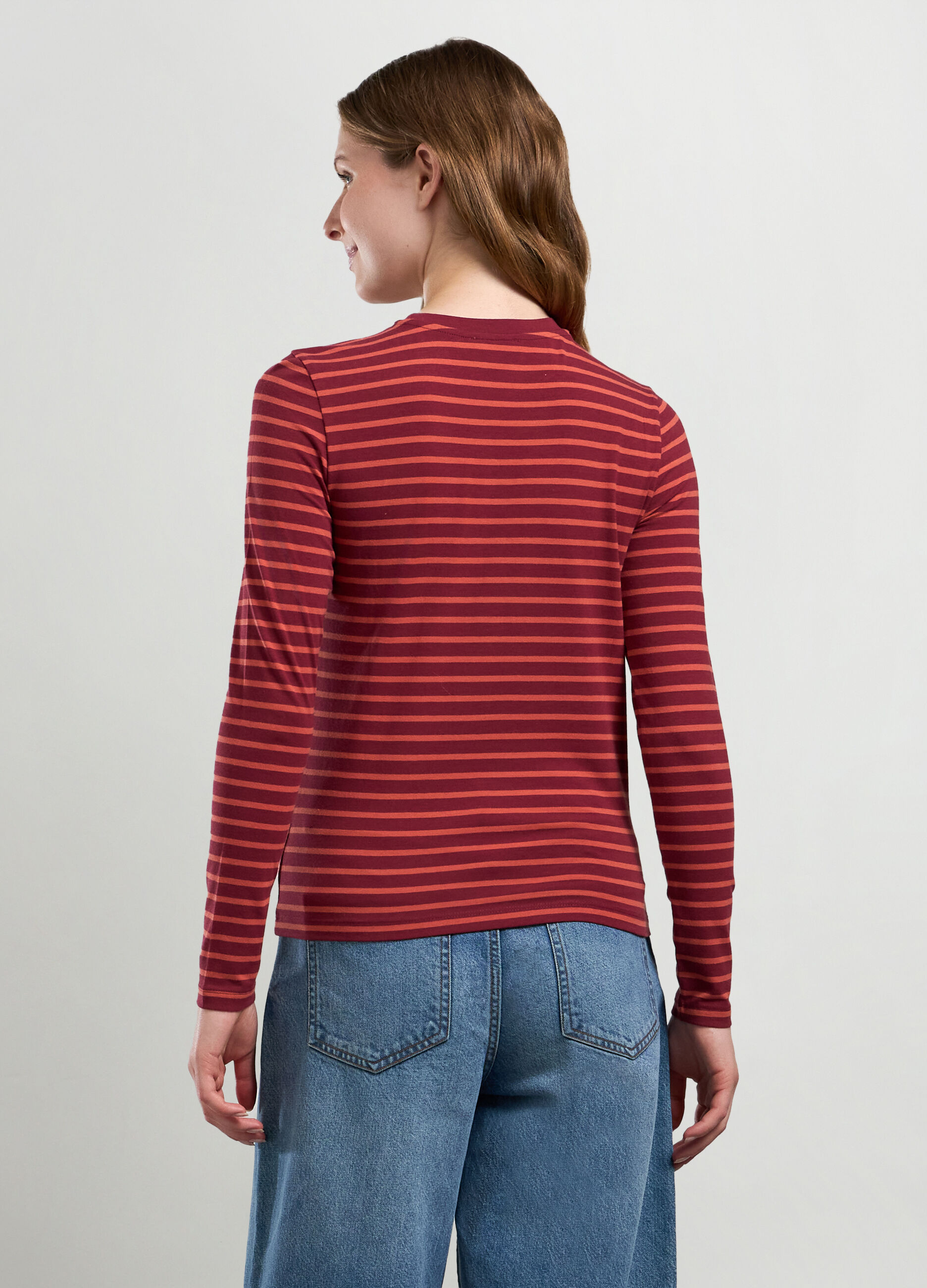T-shirt a righe in puro cotone donna_1