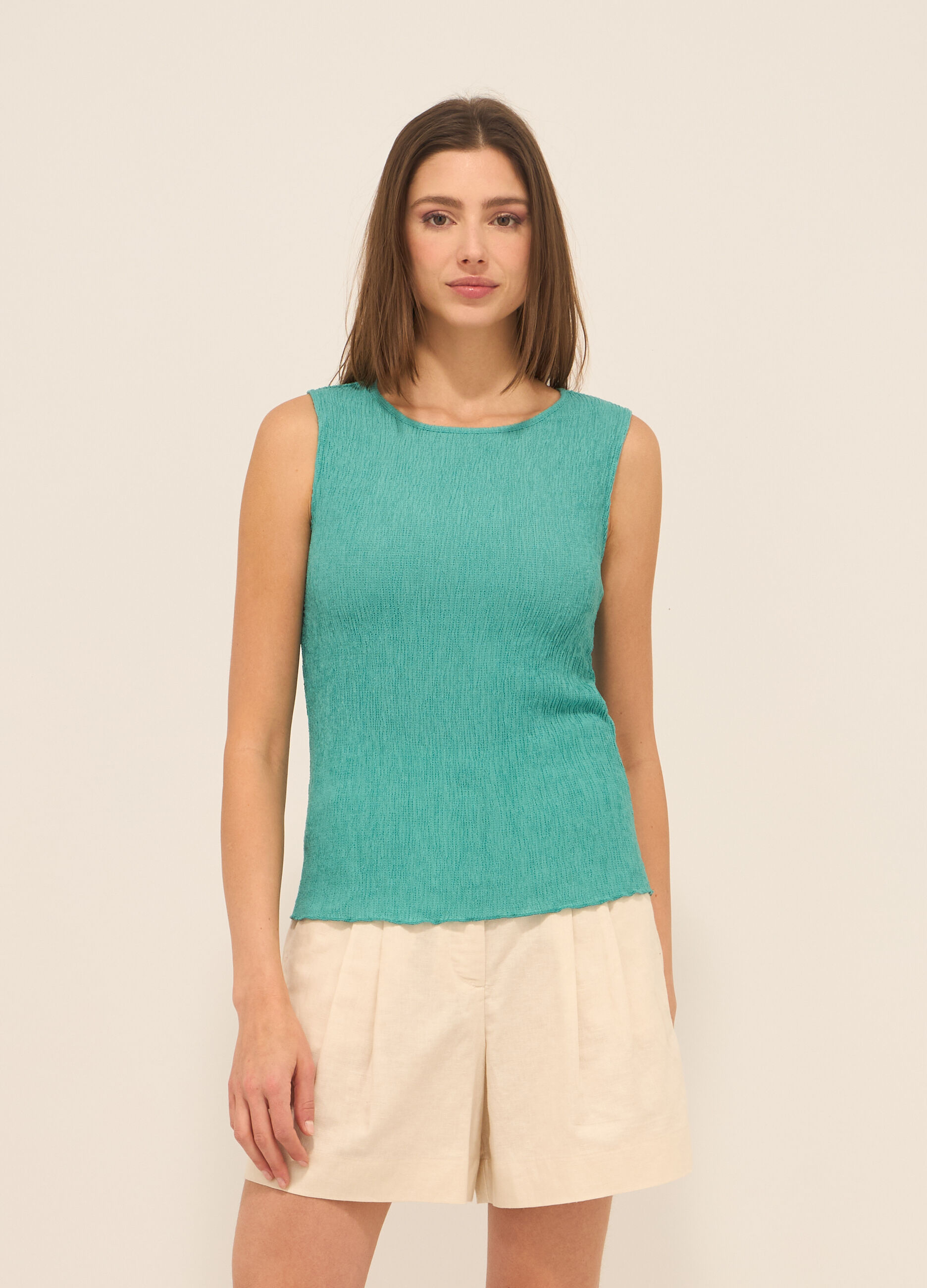 Canotta misto viscosa crinkle donna_0