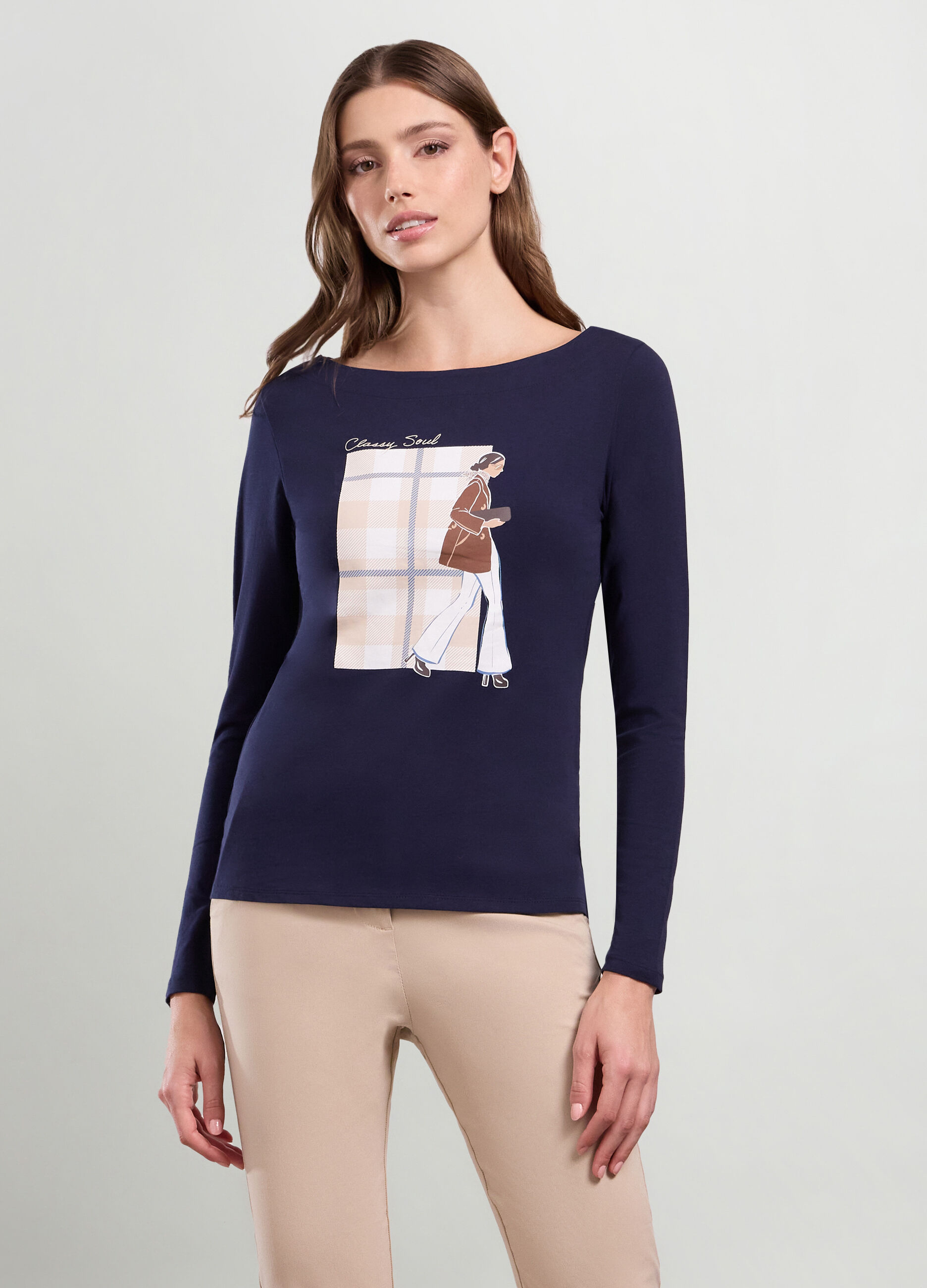 T-shirt in jersey di cotone stretch donna_0