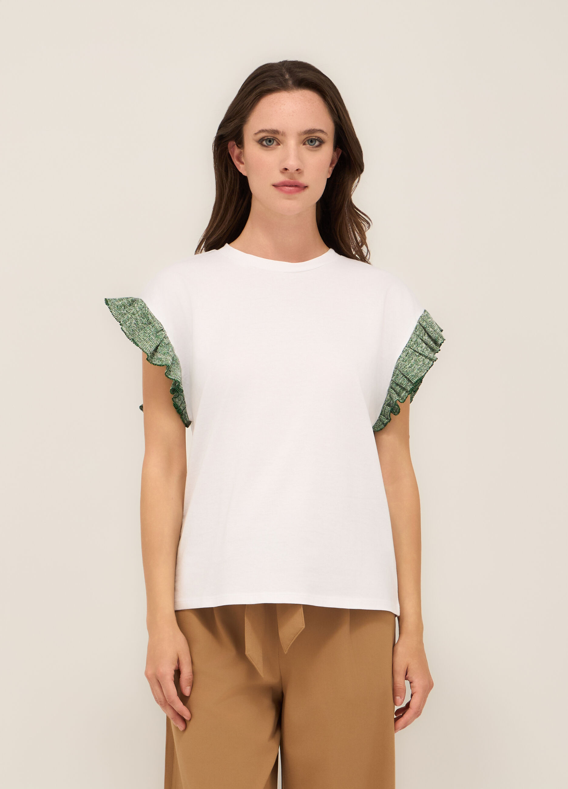 T-shirt in cotone con rouches donna_0