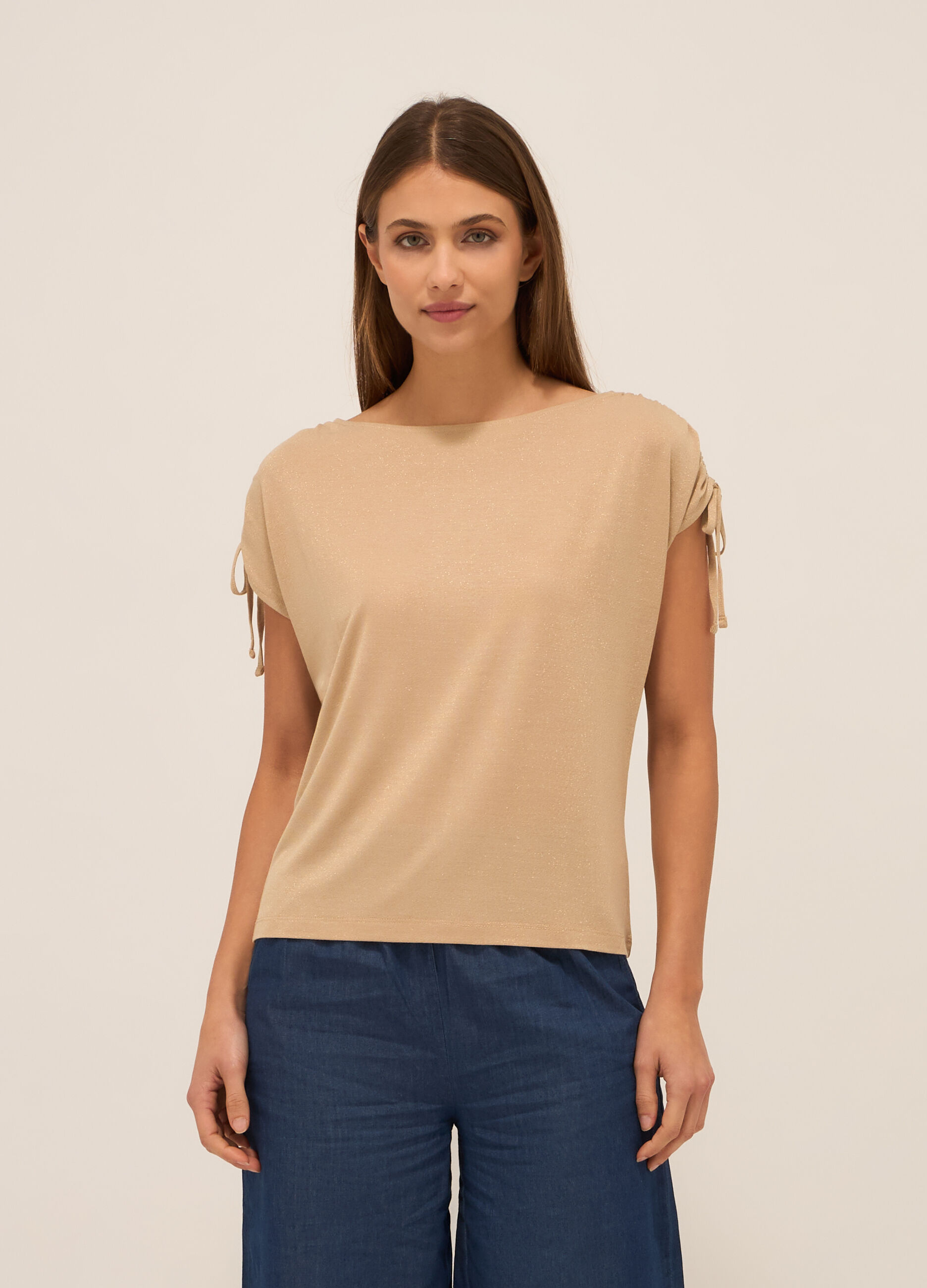 T-shirt in misto viscosa e filo lurex donna_0