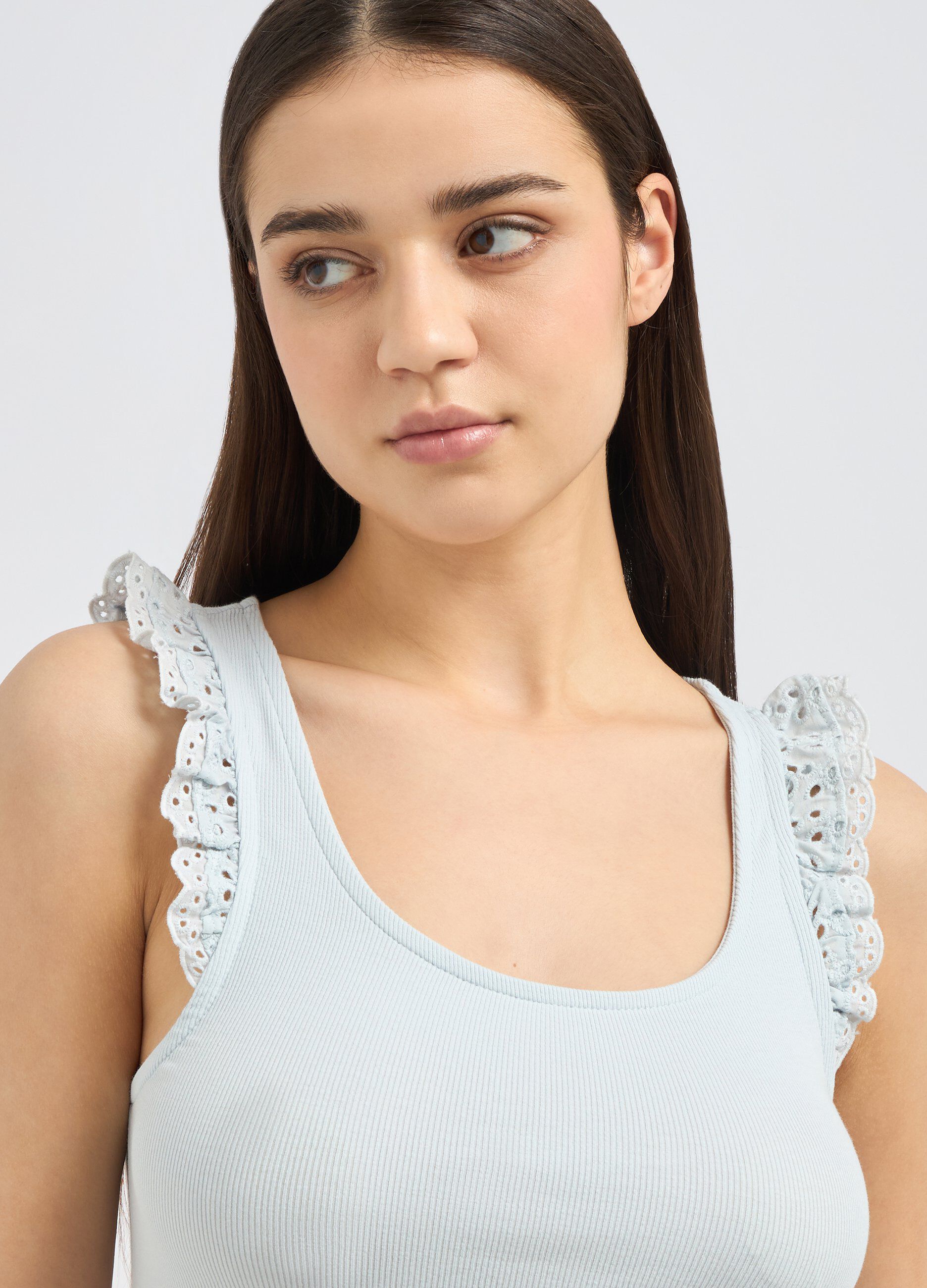 Canotta pigiama in costina di cotone stretch donna_2