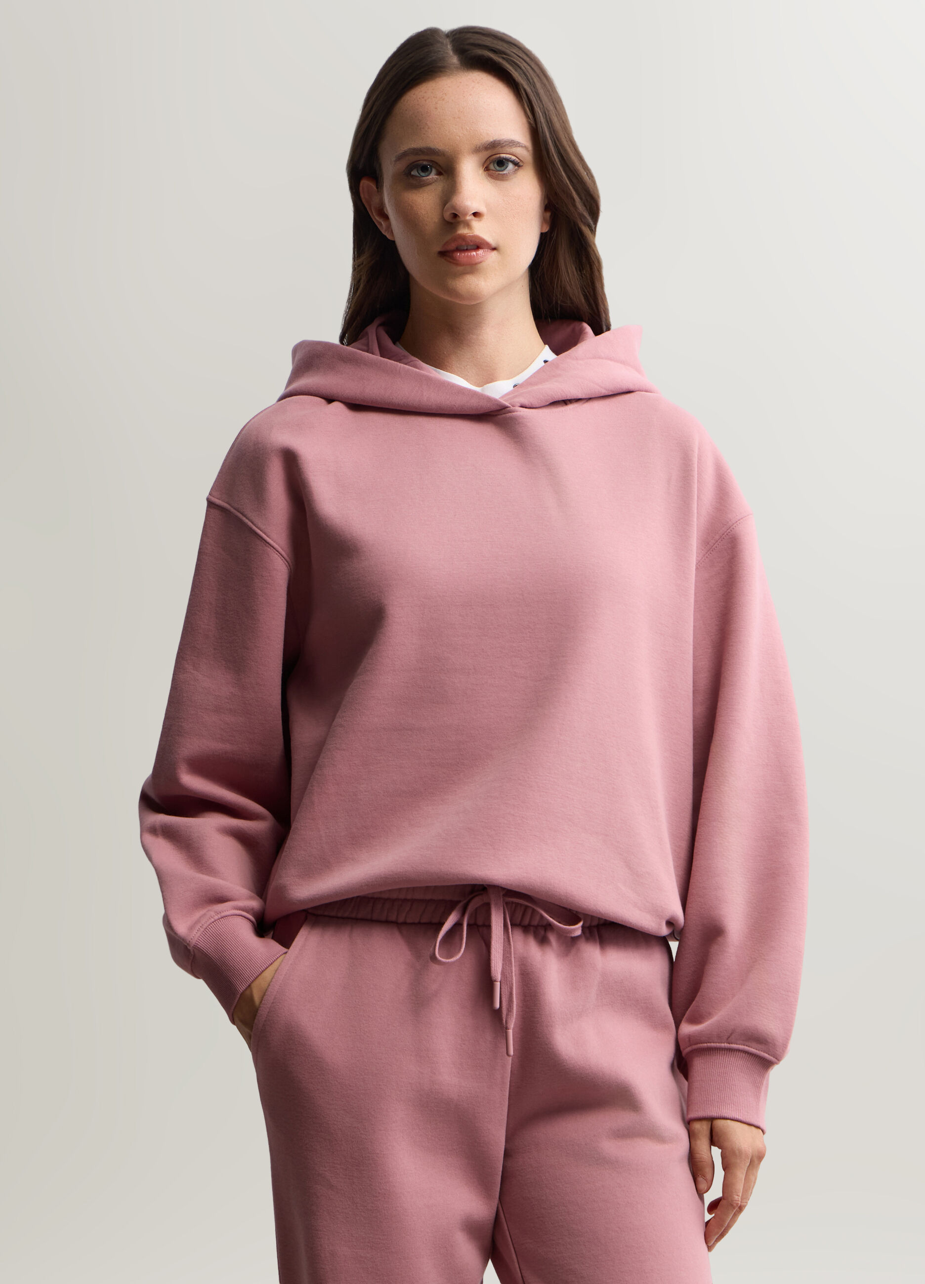 Felpa misto cotone con cappuccio donna_0