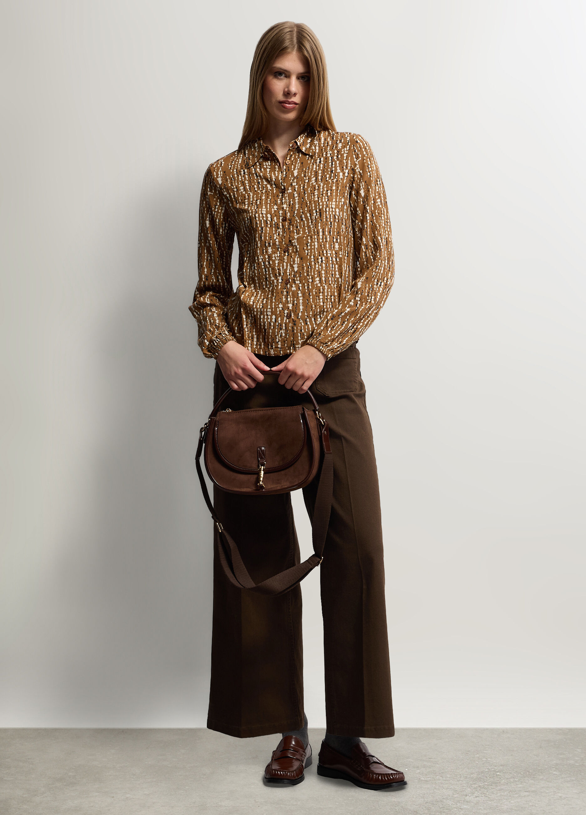Pantaloni Culotte Fit in denim di cotone stretch donna_0