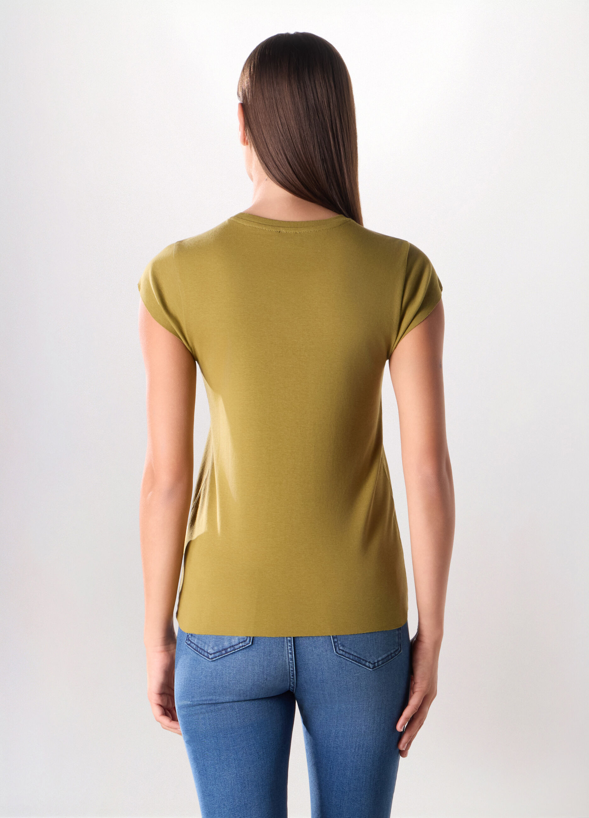 T-shirt in costina di puro cotone donna_1