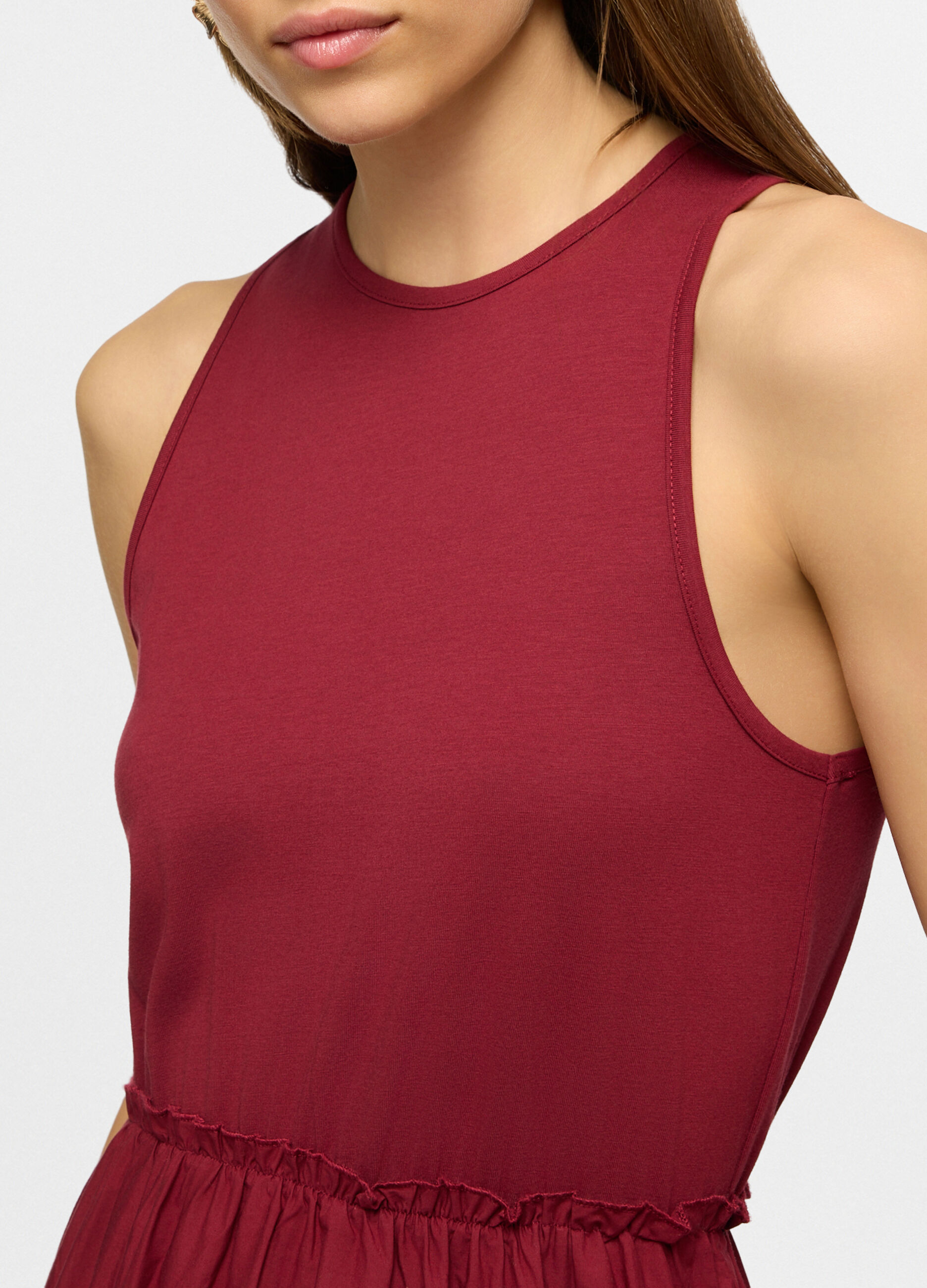 Vestito lungo smanicato a girocollo in puro cotone con ricamo donna_2