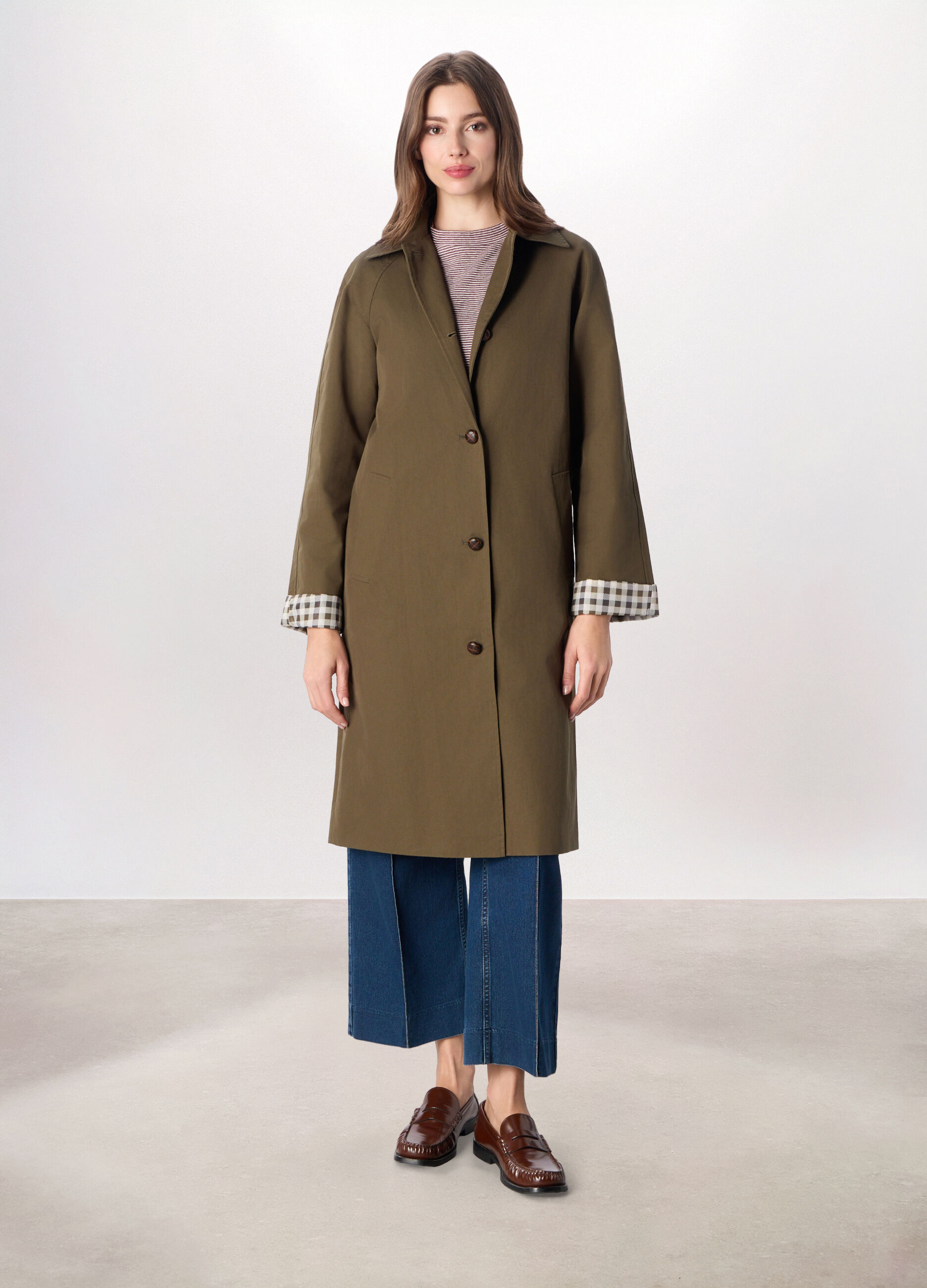 Trench lungo in twill misto cotone donna_0